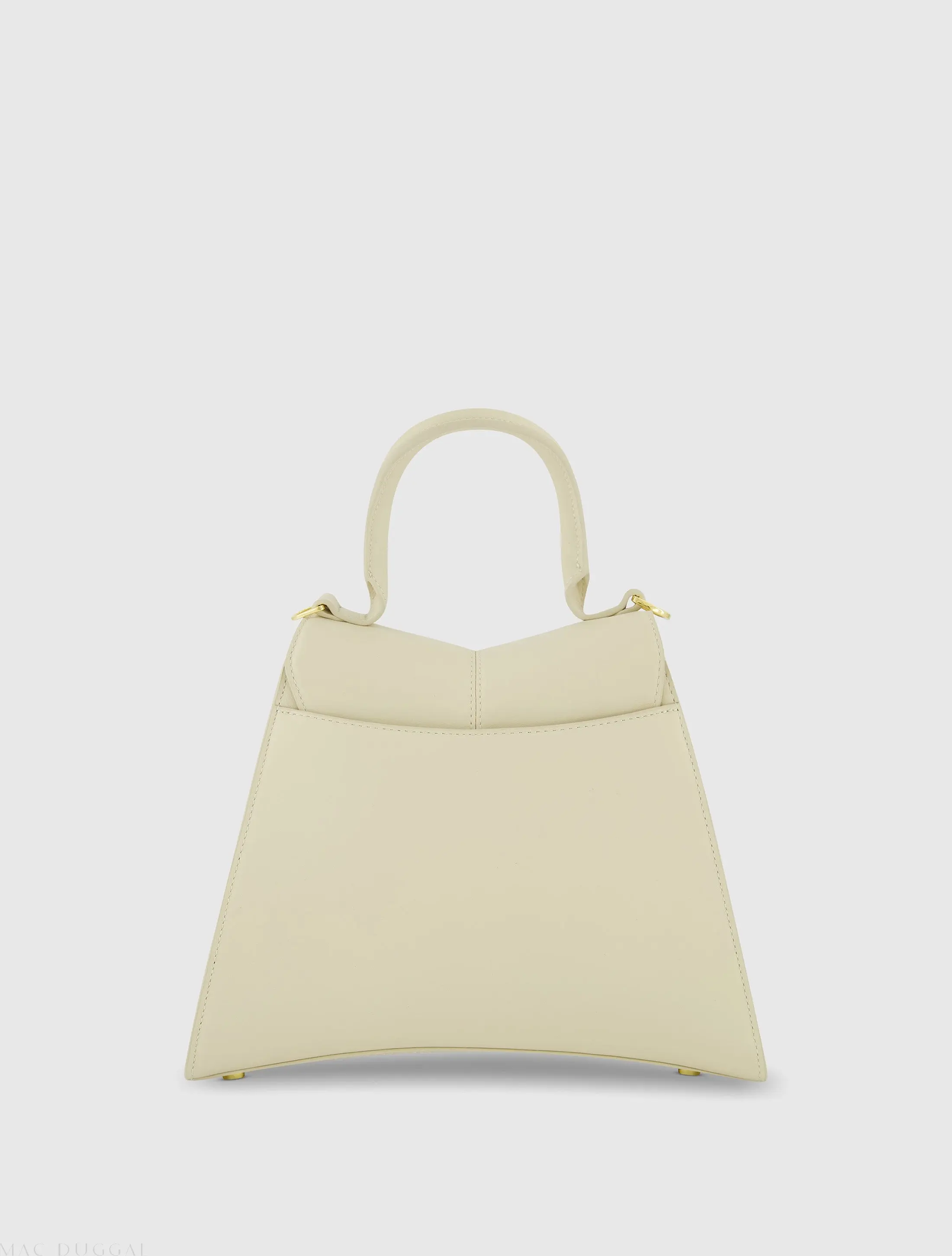 White Medium Angular Leather Handbag With Gold Hardware - Image 3