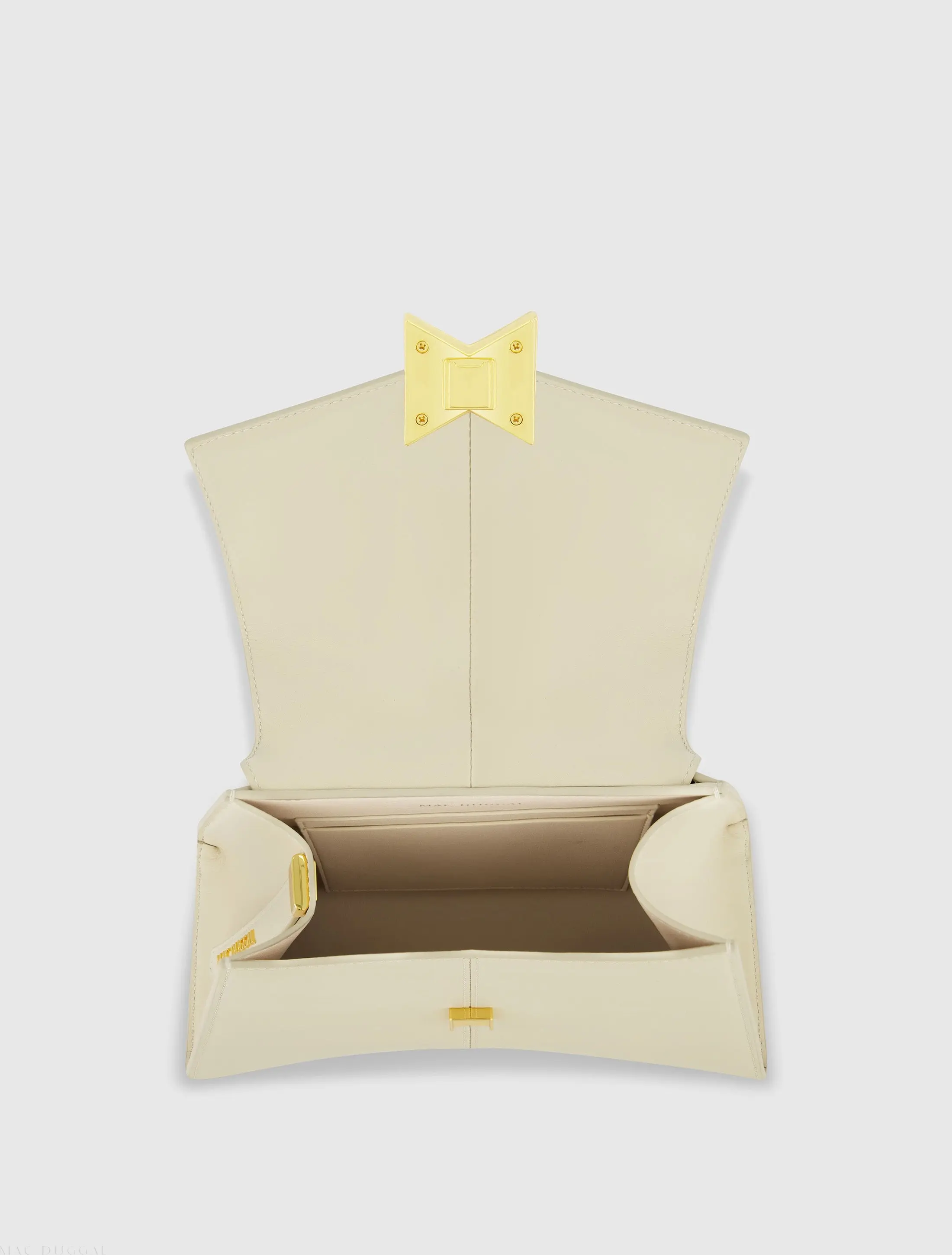 White Medium Angular Leather Handbag With Gold Hardware - Image 4