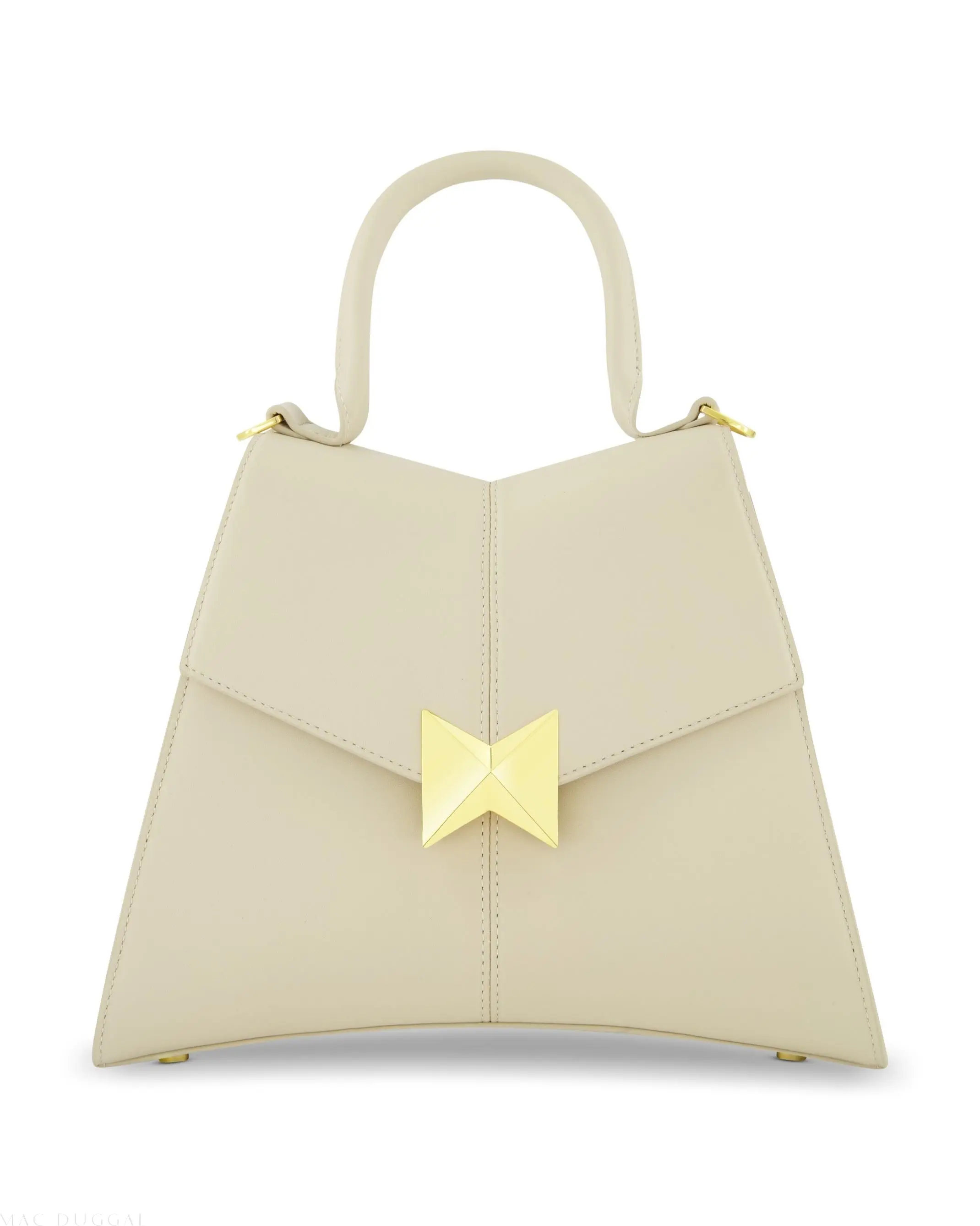 White Medium Angular Leather Handbag With Gold Hardware - Image 6