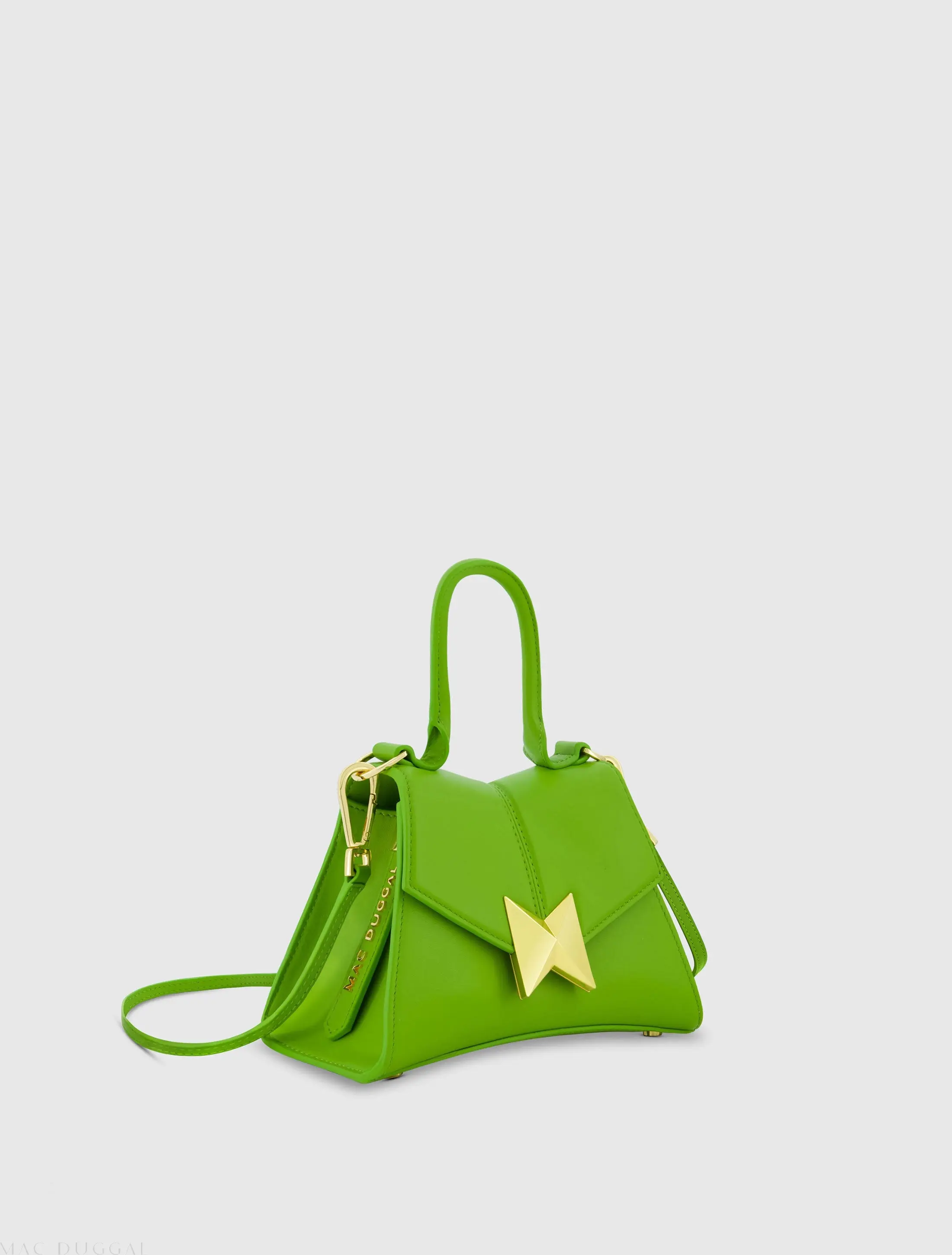 Green Angular Mini Leather Handbag With Gold Hardware - Image 2