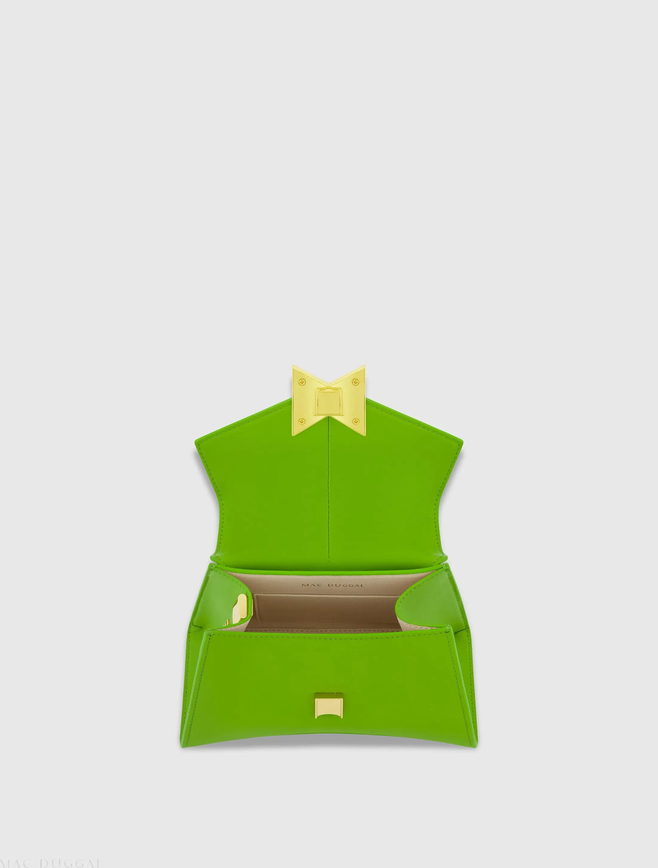 Green Angular Mini Leather Handbag With Gold Hardware - Image 4