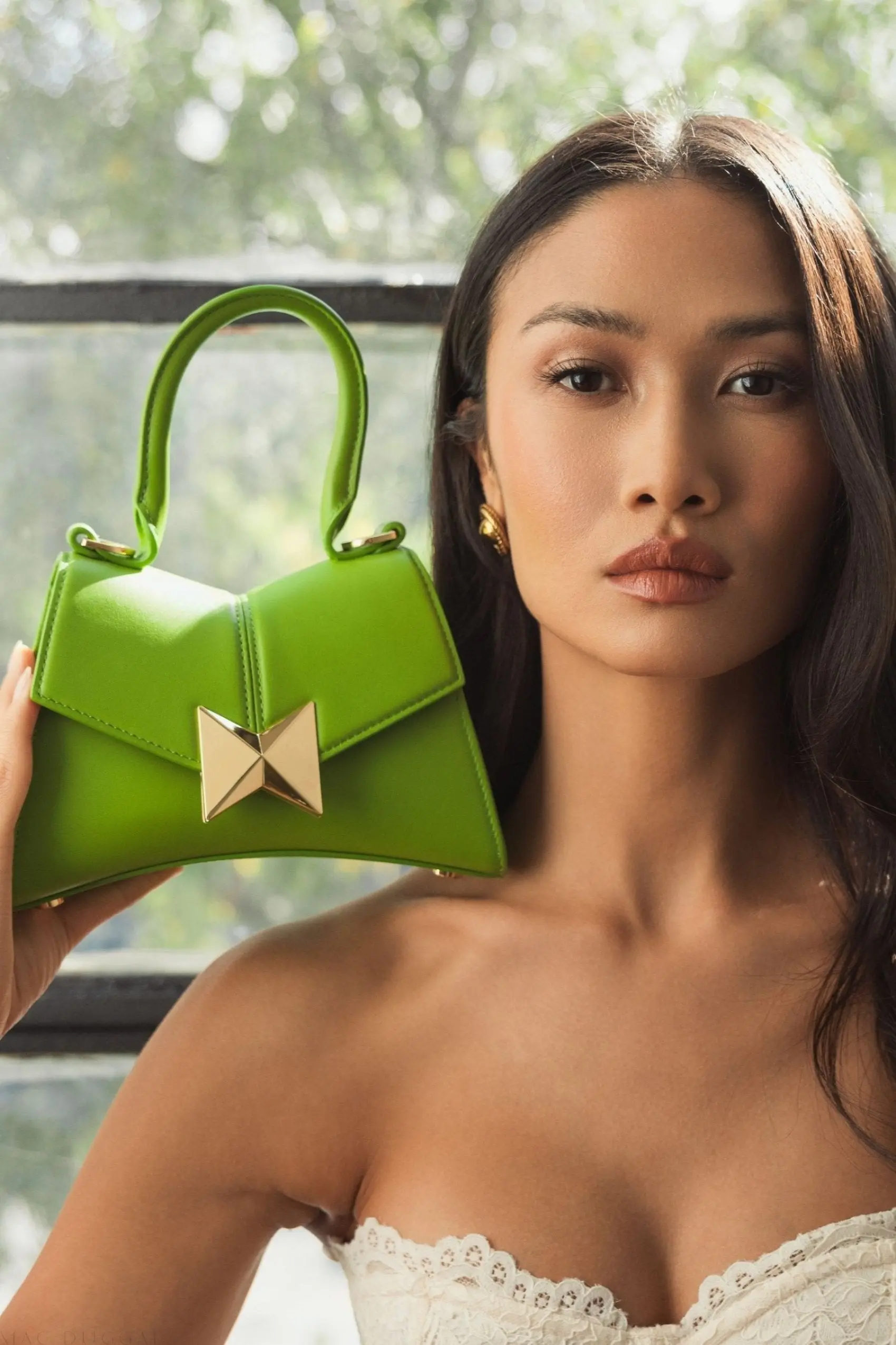 Green Angular Mini Leather Handbag With Gold Hardware - Image 5
