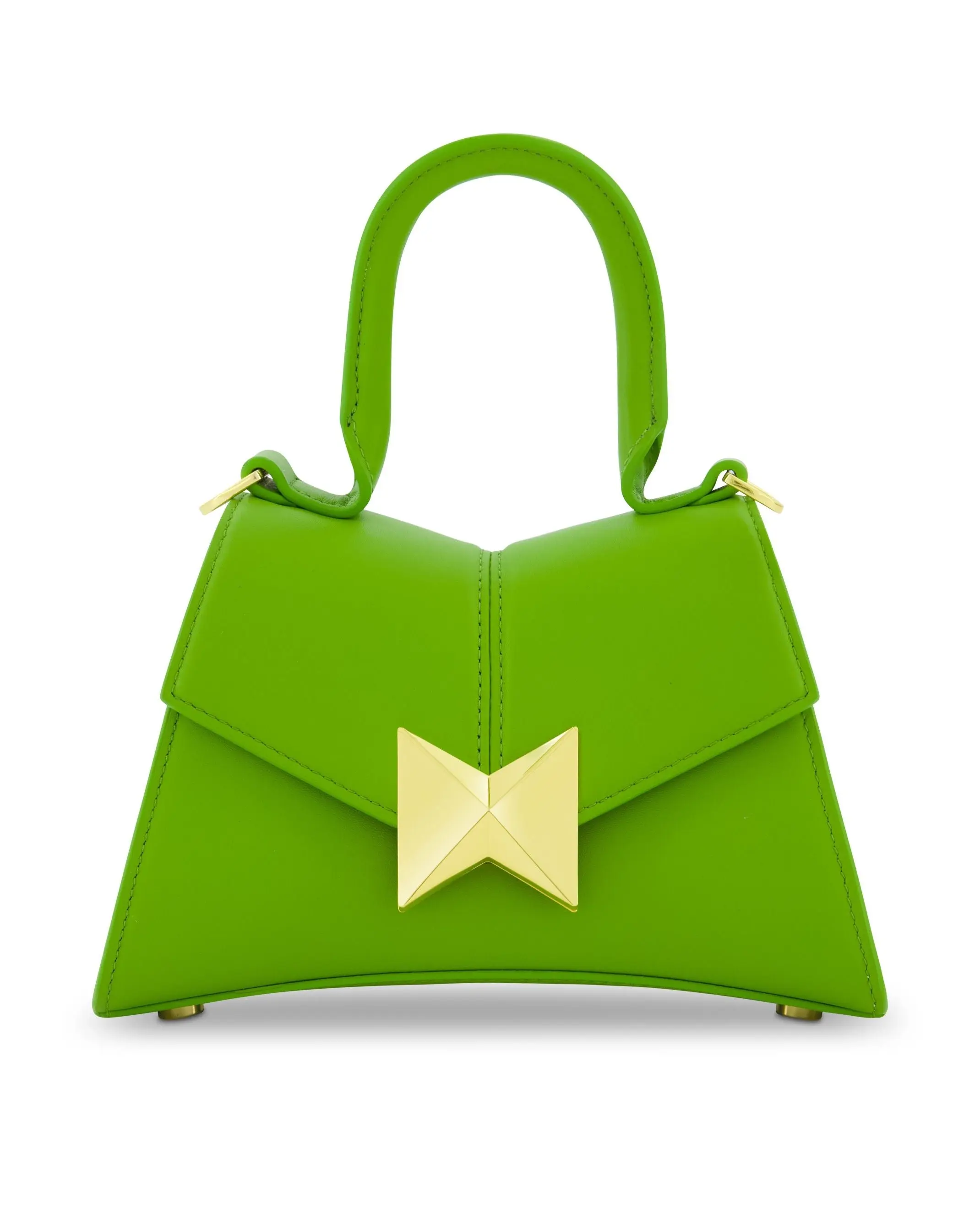 Green Angular Mini Leather Handbag With Gold Hardware - Image 6