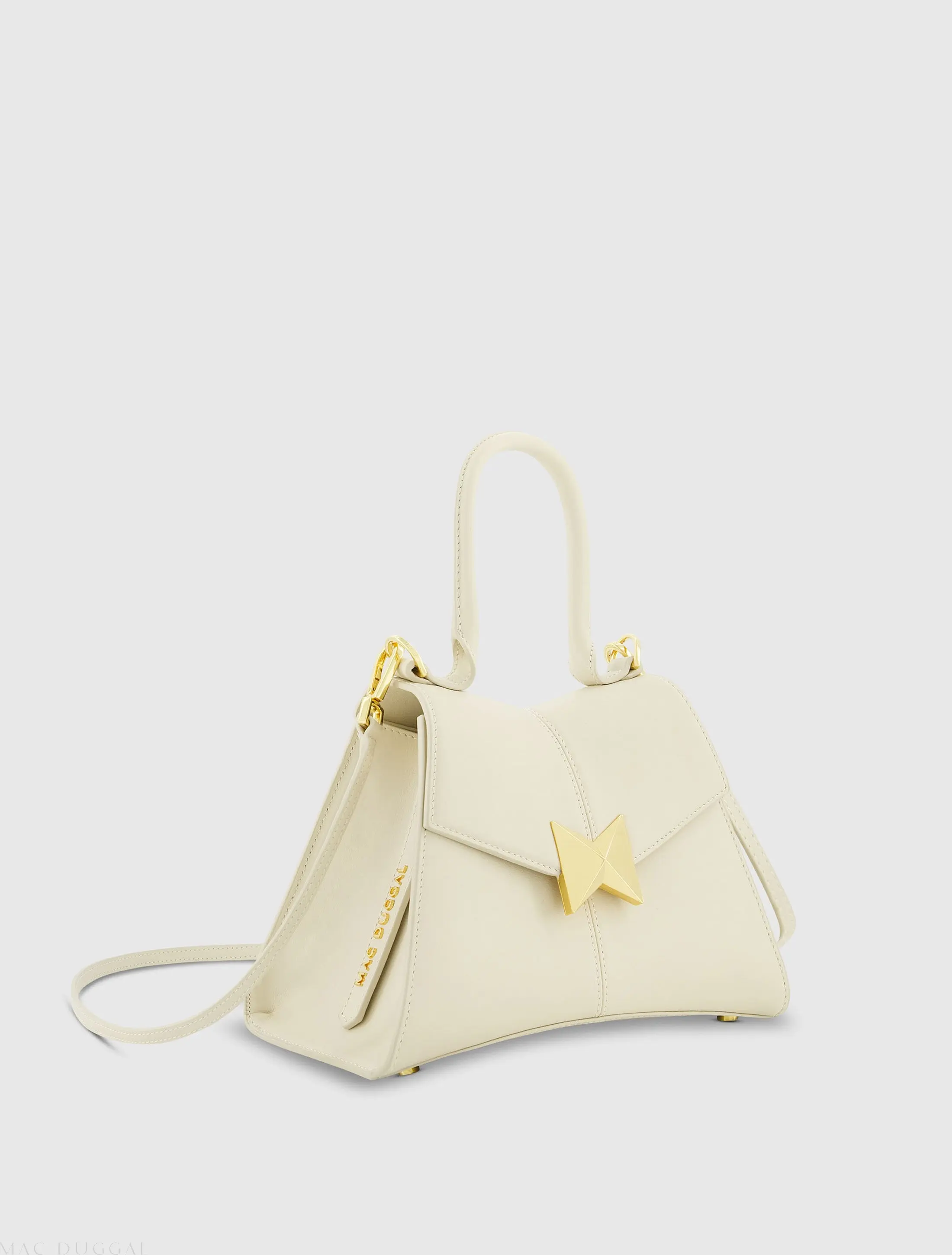 White Angular Small Leather Handbag With Gold Hardware - FINAL SALE - Image 2