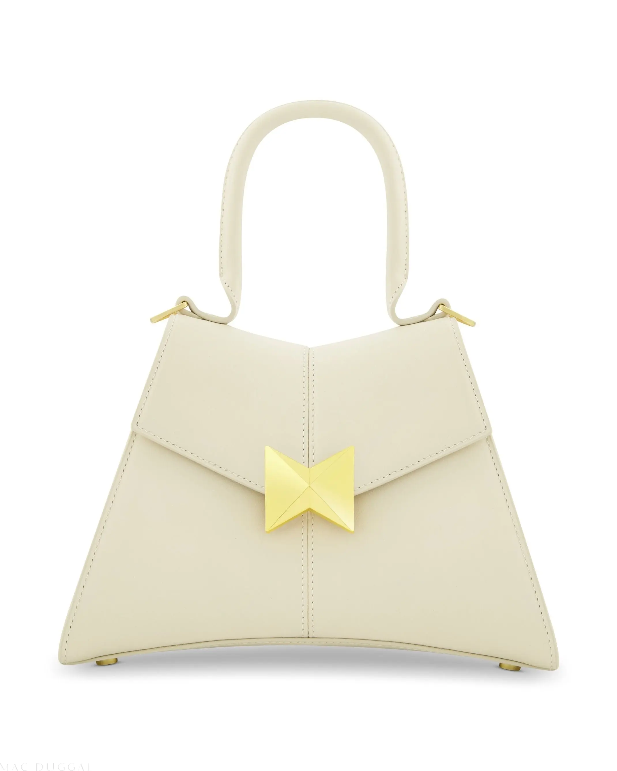 White Angular Small Leather Handbag With Gold Hardware - FINAL SALE - Image 5