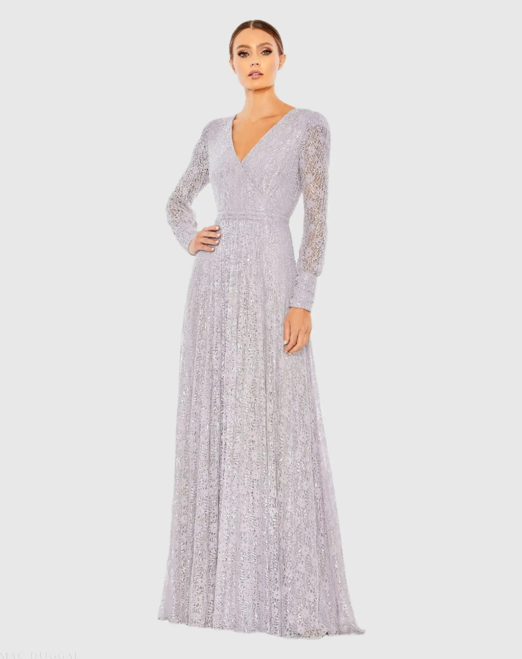 Beaded Lace Long Sleeve Wrap Over Gown - Image 2