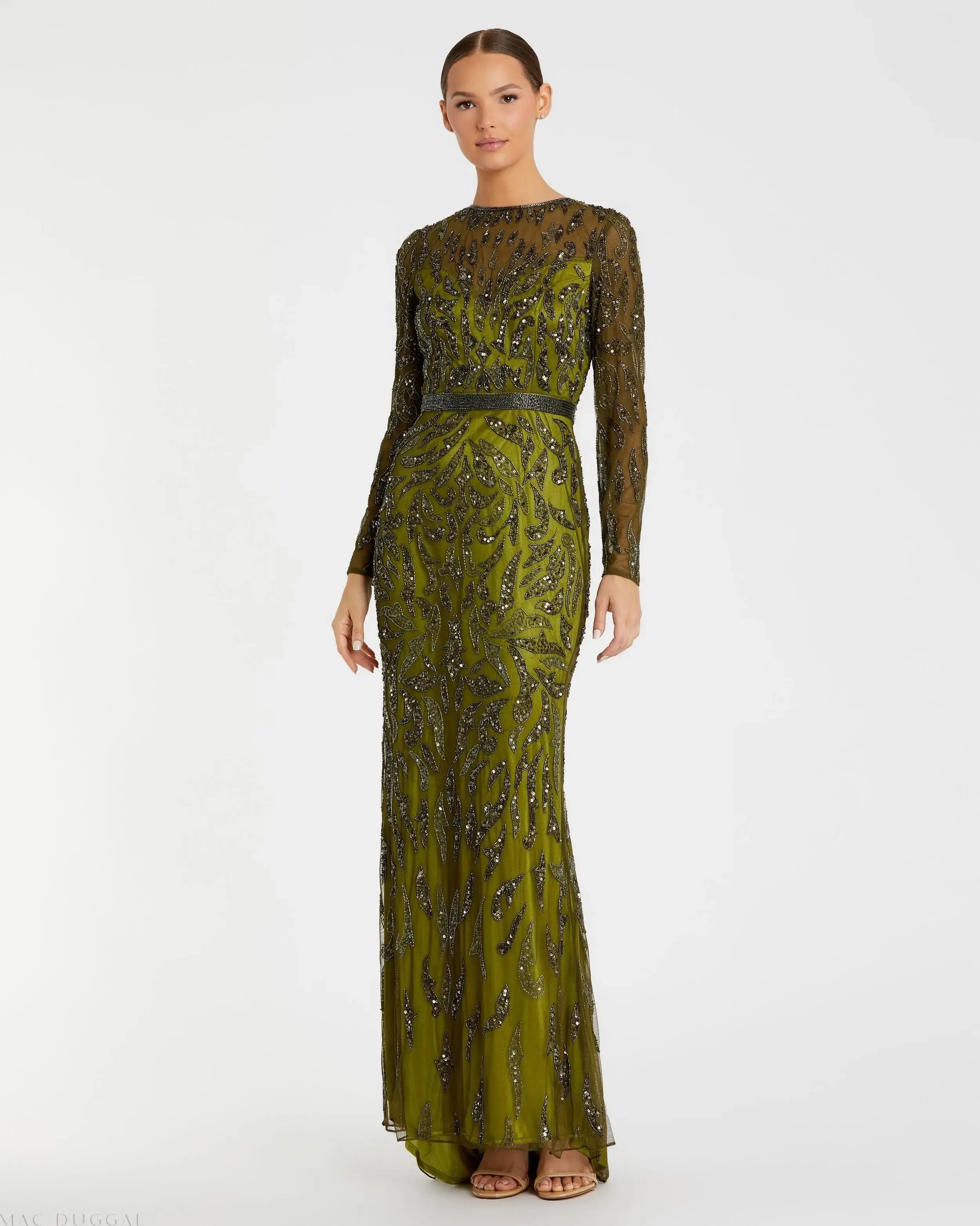 Beaded Long Sleeve Evening Gown - Image 2