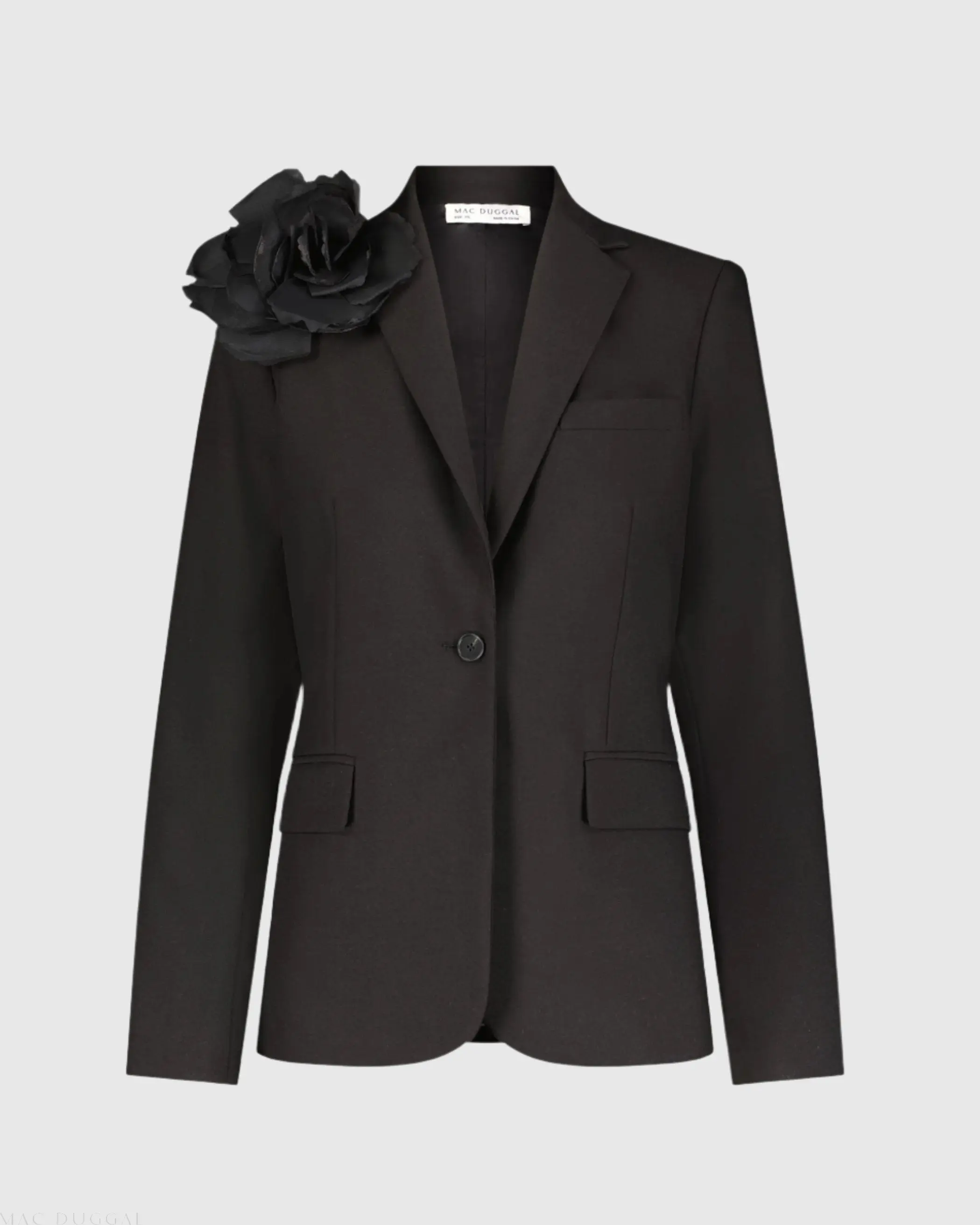 Black Classic Crepe Blazer Jacket With Flower - FINAL SALE - Image 2