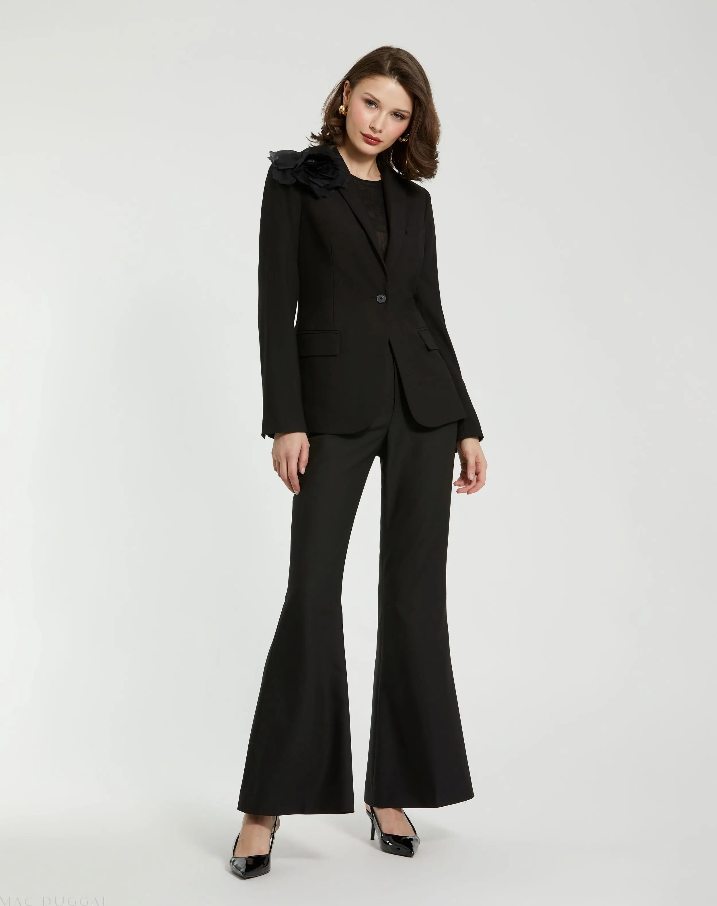 Black Classic Crepe Blazer Jacket With Flower - FINAL SALE - Image 4