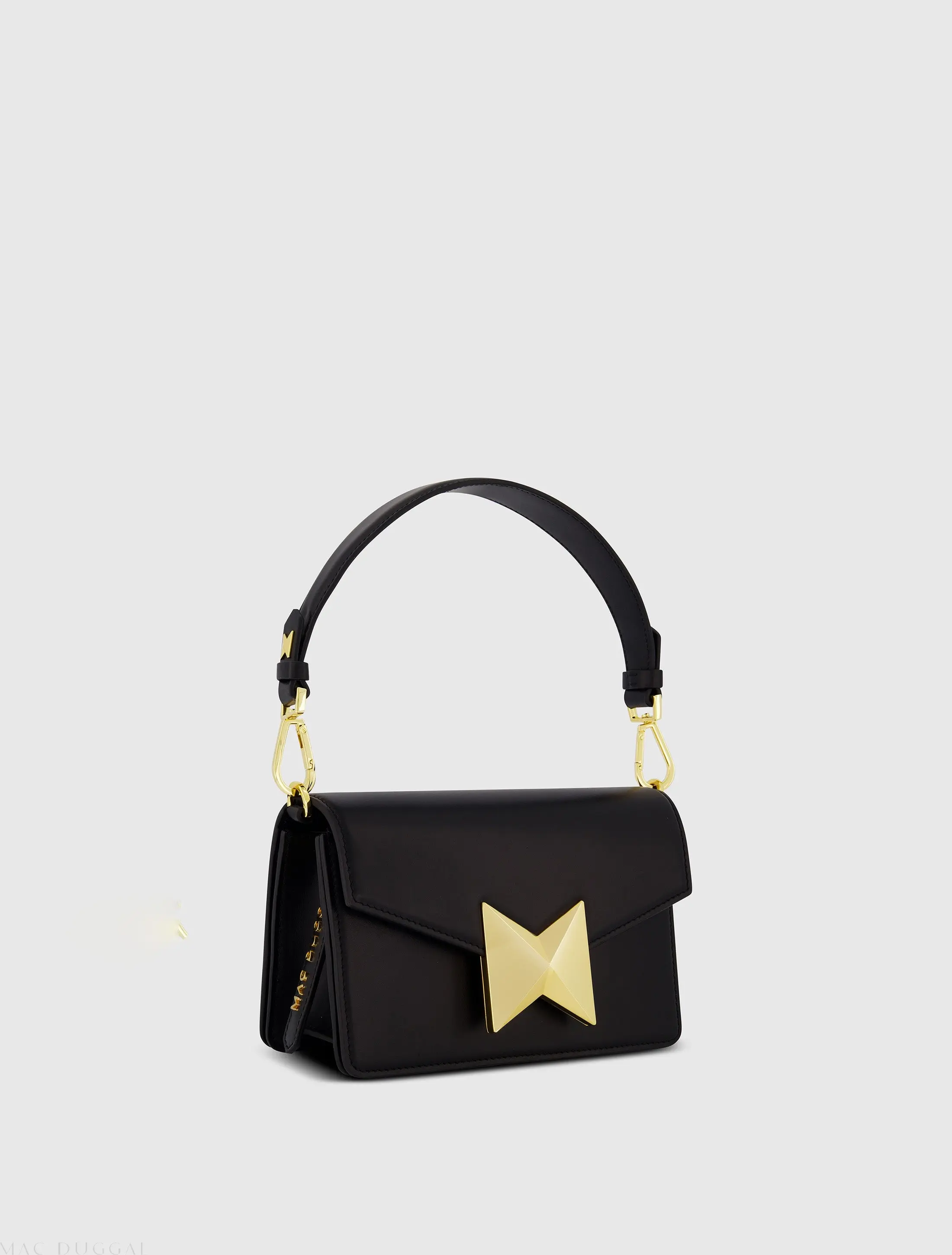 Black Mini Leather Shoulder Handbag With Gold Hardware - Image 2