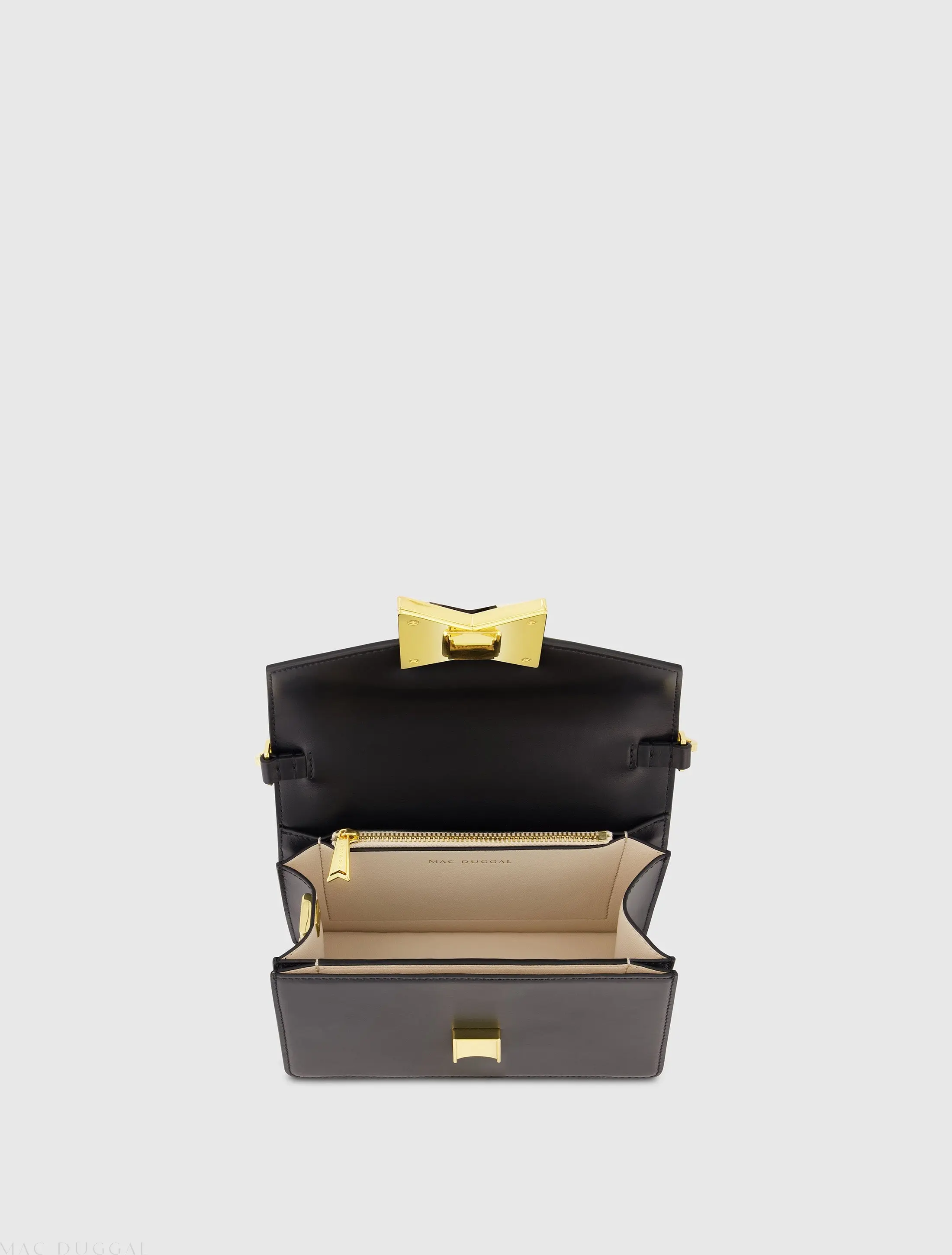 Black Mini Leather Shoulder Handbag With Gold Hardware - Image 4