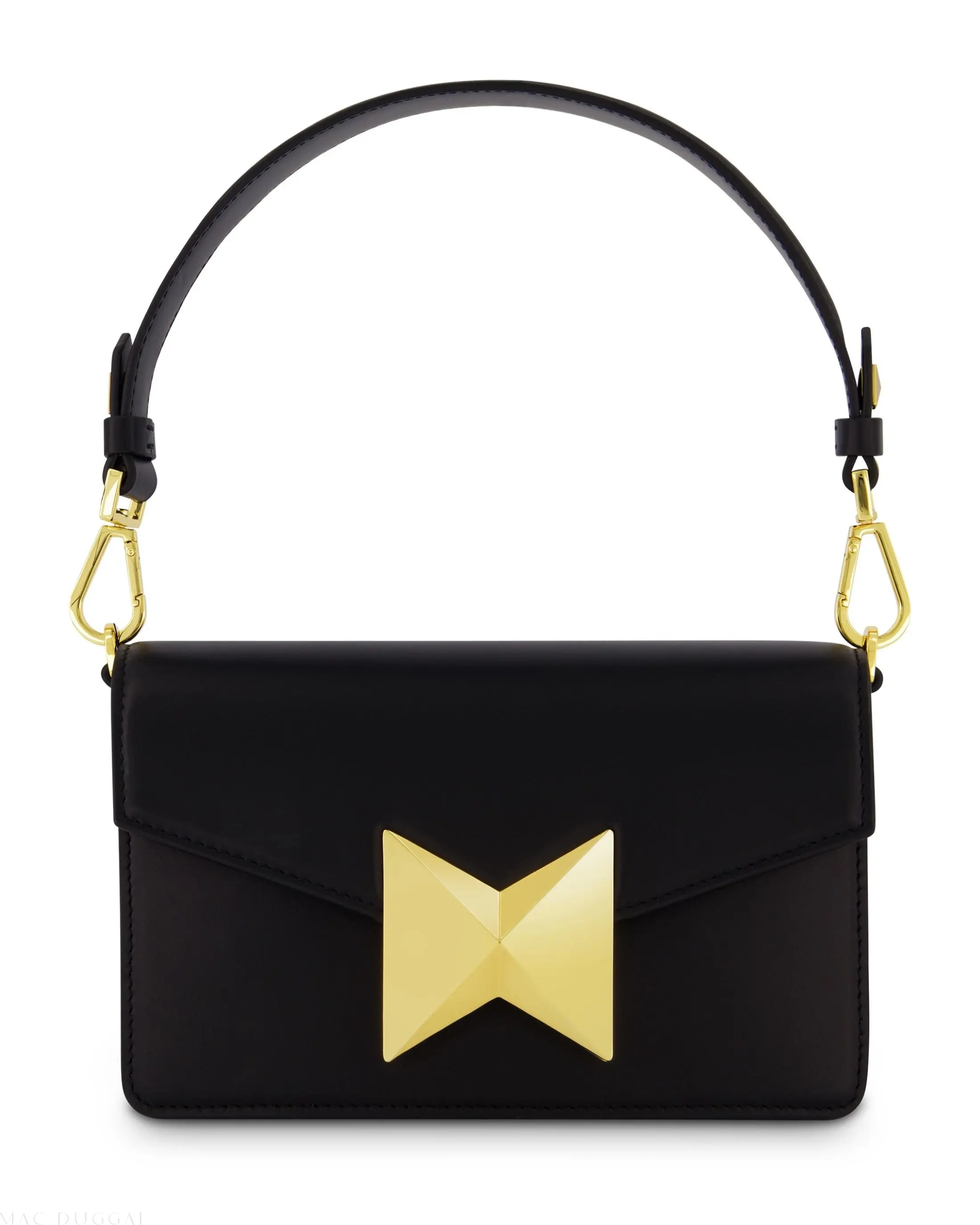 Black Mini Leather Shoulder Handbag With Gold Hardware - Image 6
