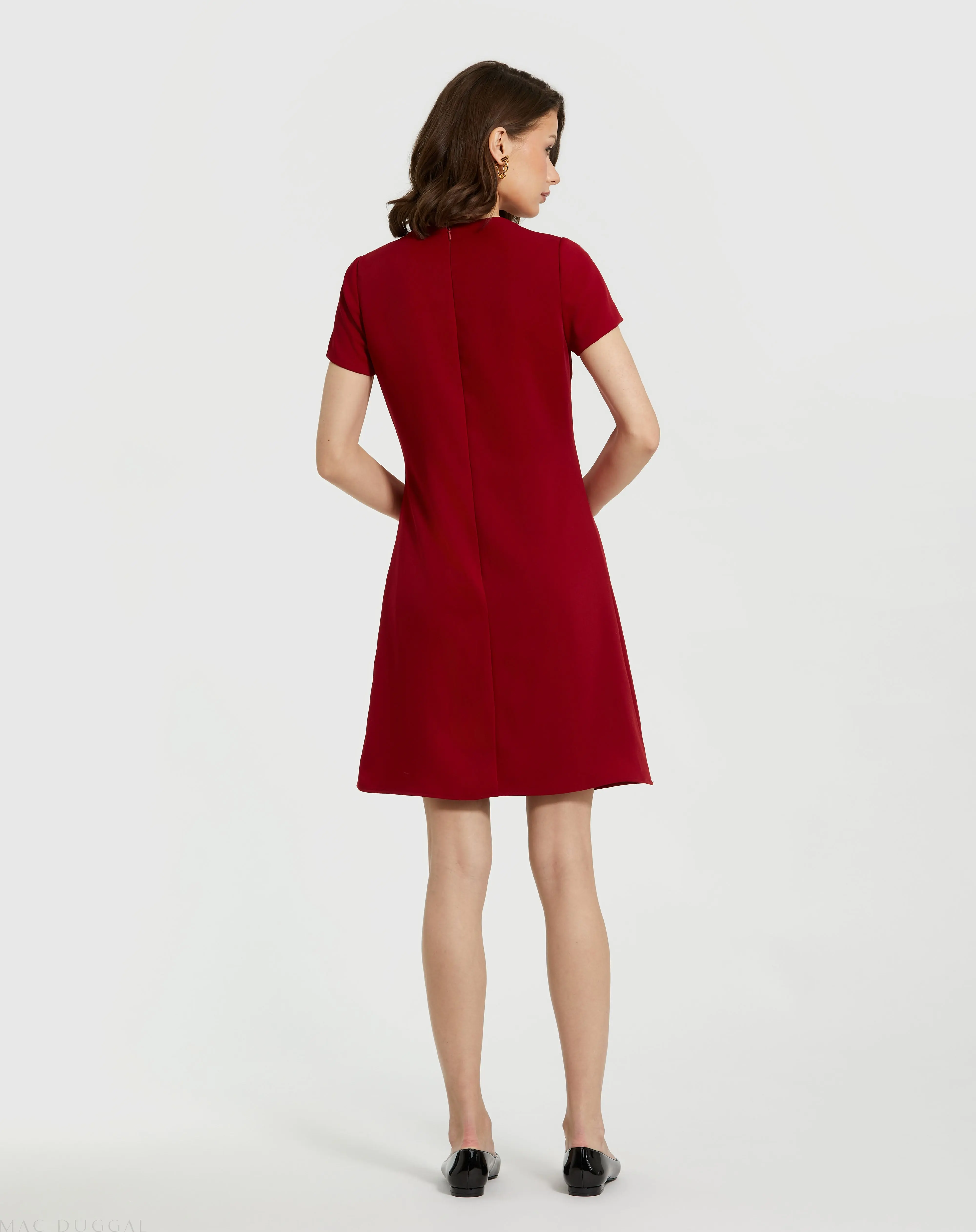 Red Crepe Cap Sleeve Mini Dress With 3D Flower Details - Image 3