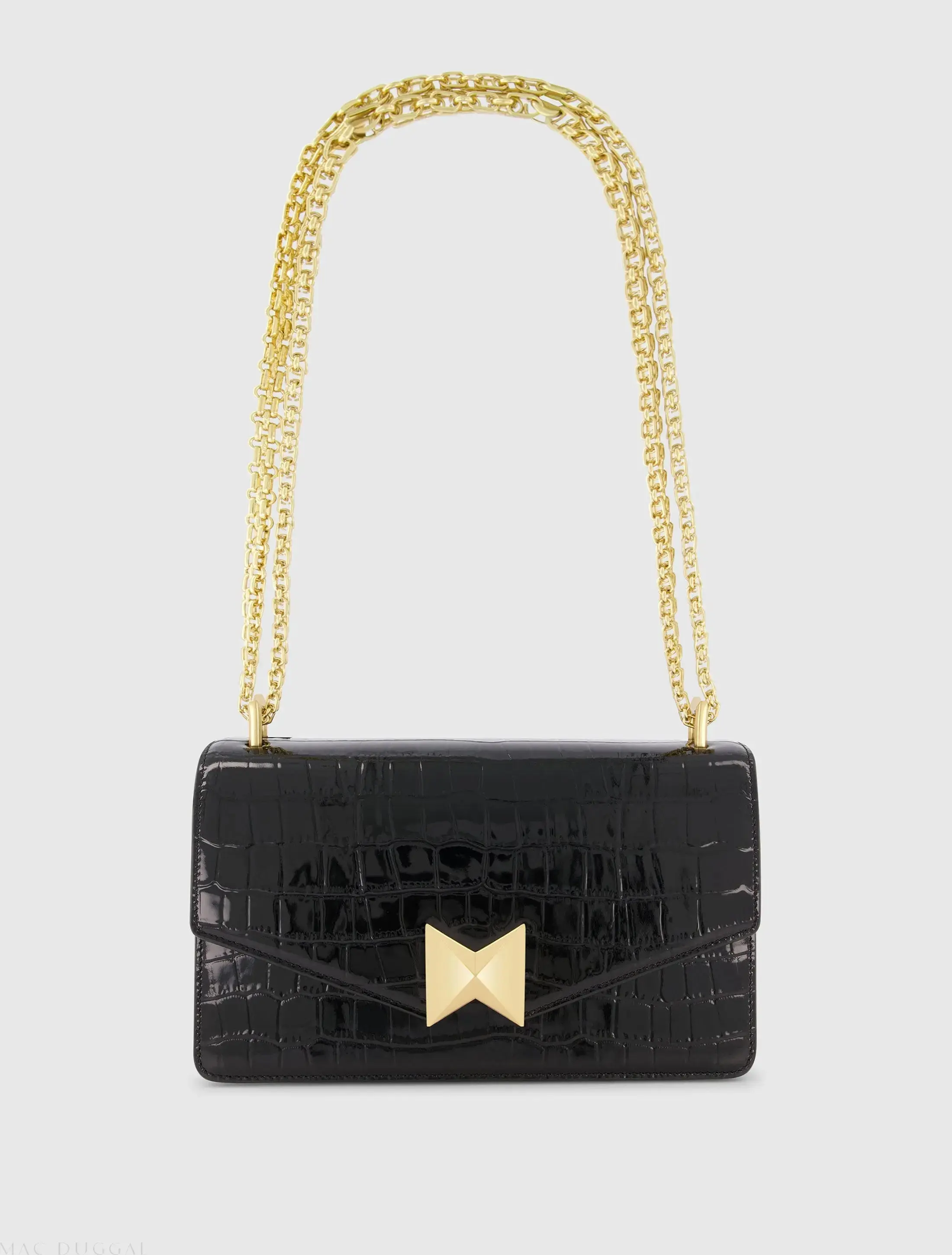 Black Crocodile Leather Shoulder Bag With Gold Hardware - Image 2