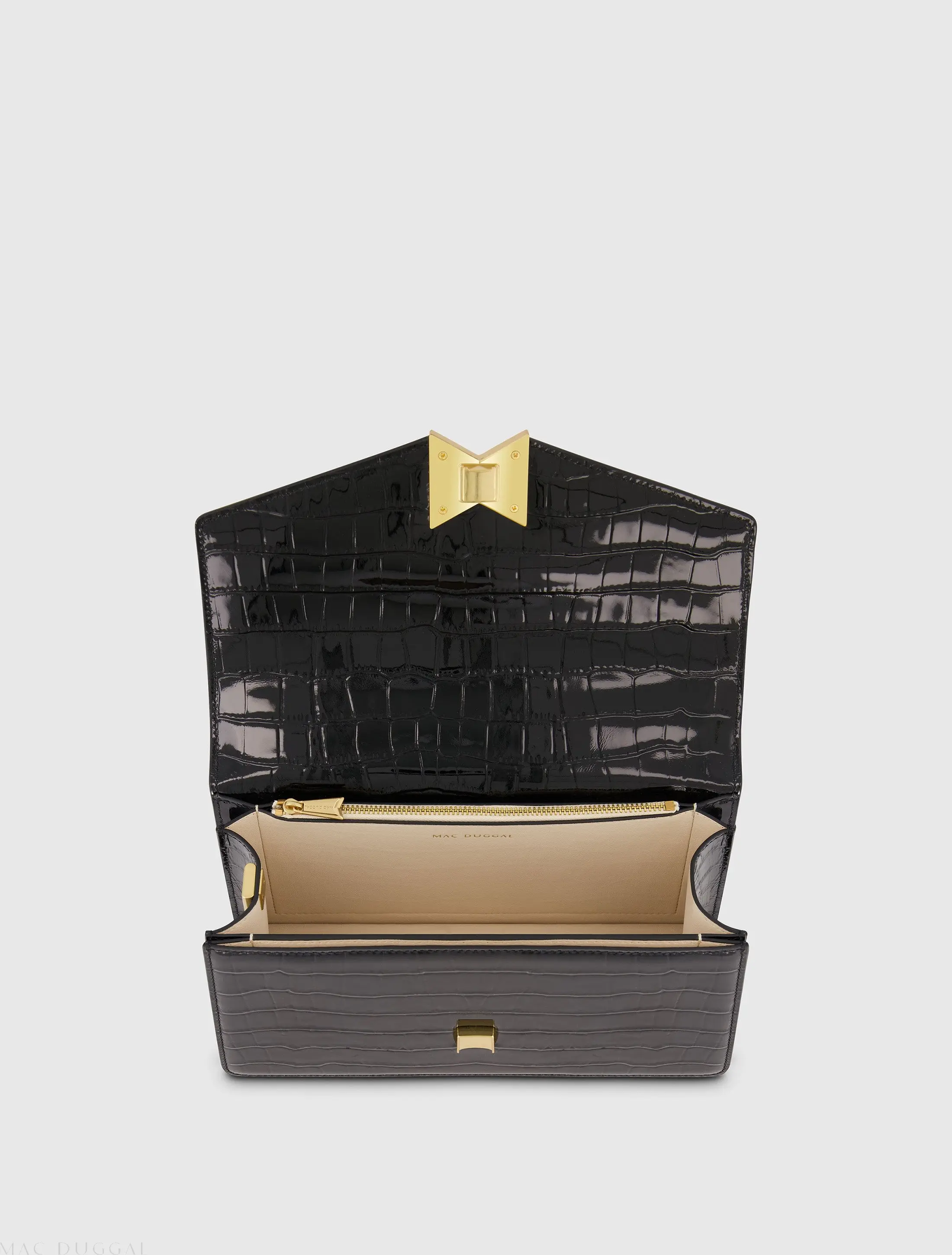 Black Crocodile Leather Shoulder Bag With Gold Hardware - Image 3