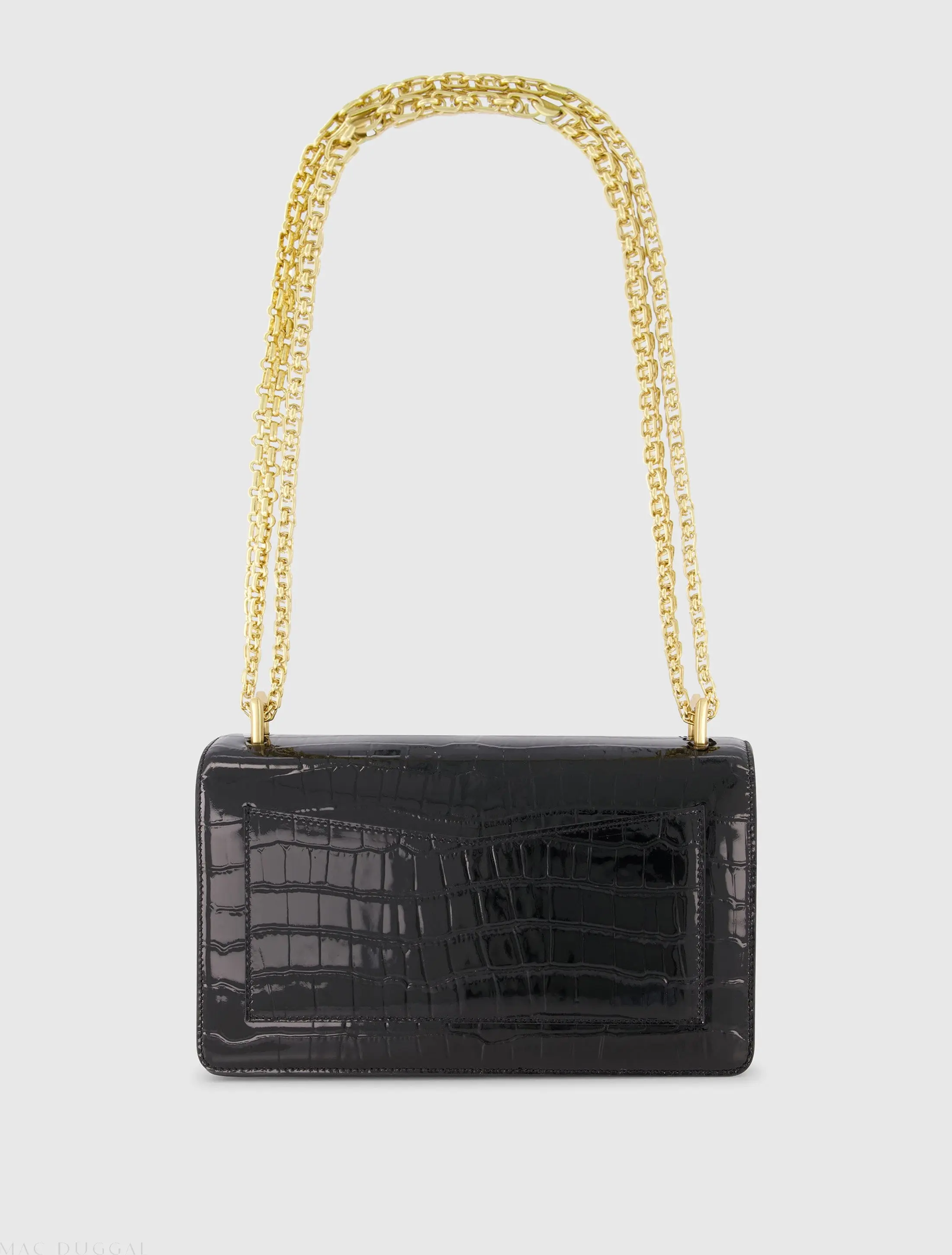 Black Crocodile Leather Shoulder Bag With Gold Hardware - Image 4