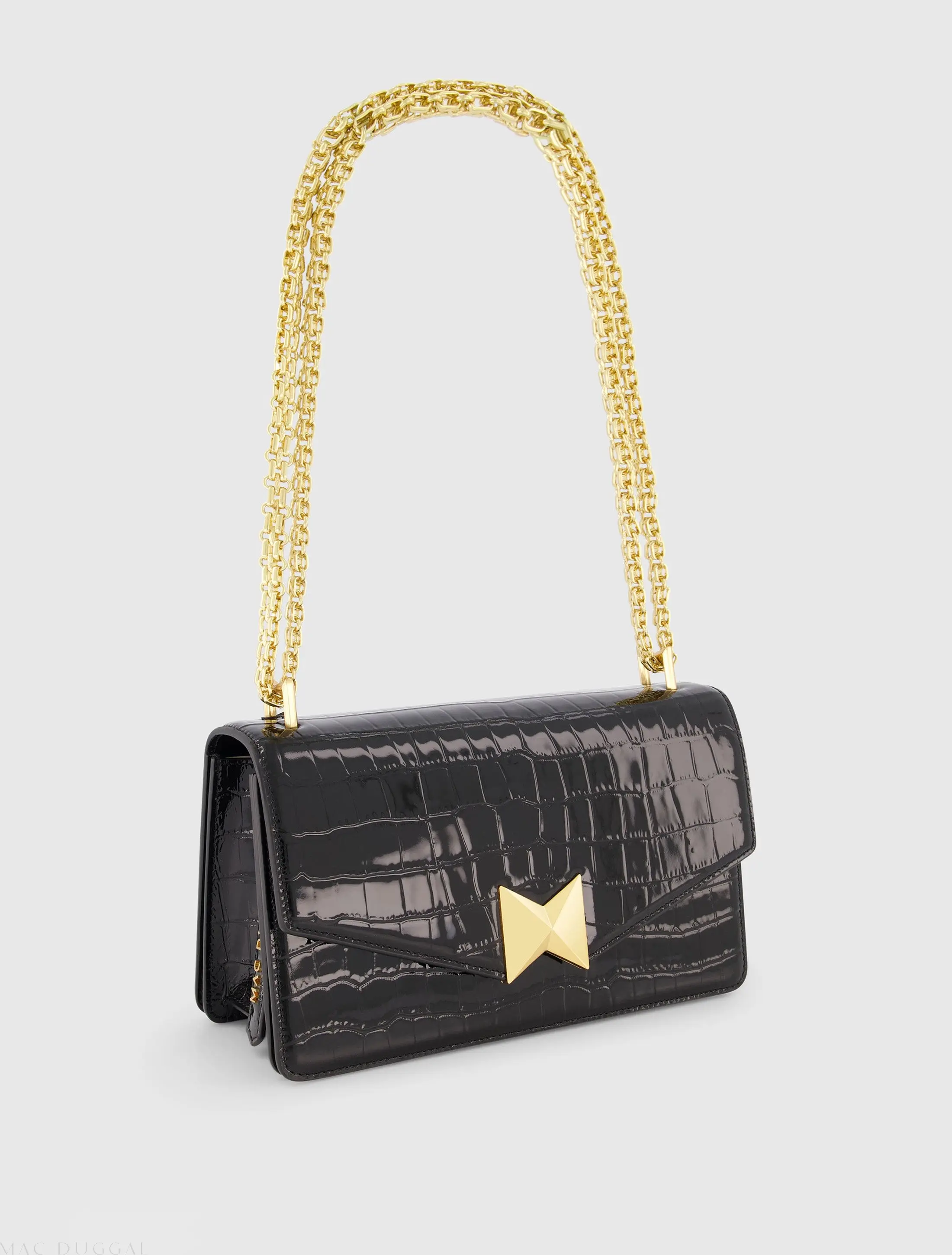 Black Crocodile Leather Shoulder Bag With Gold Hardware - Image 5