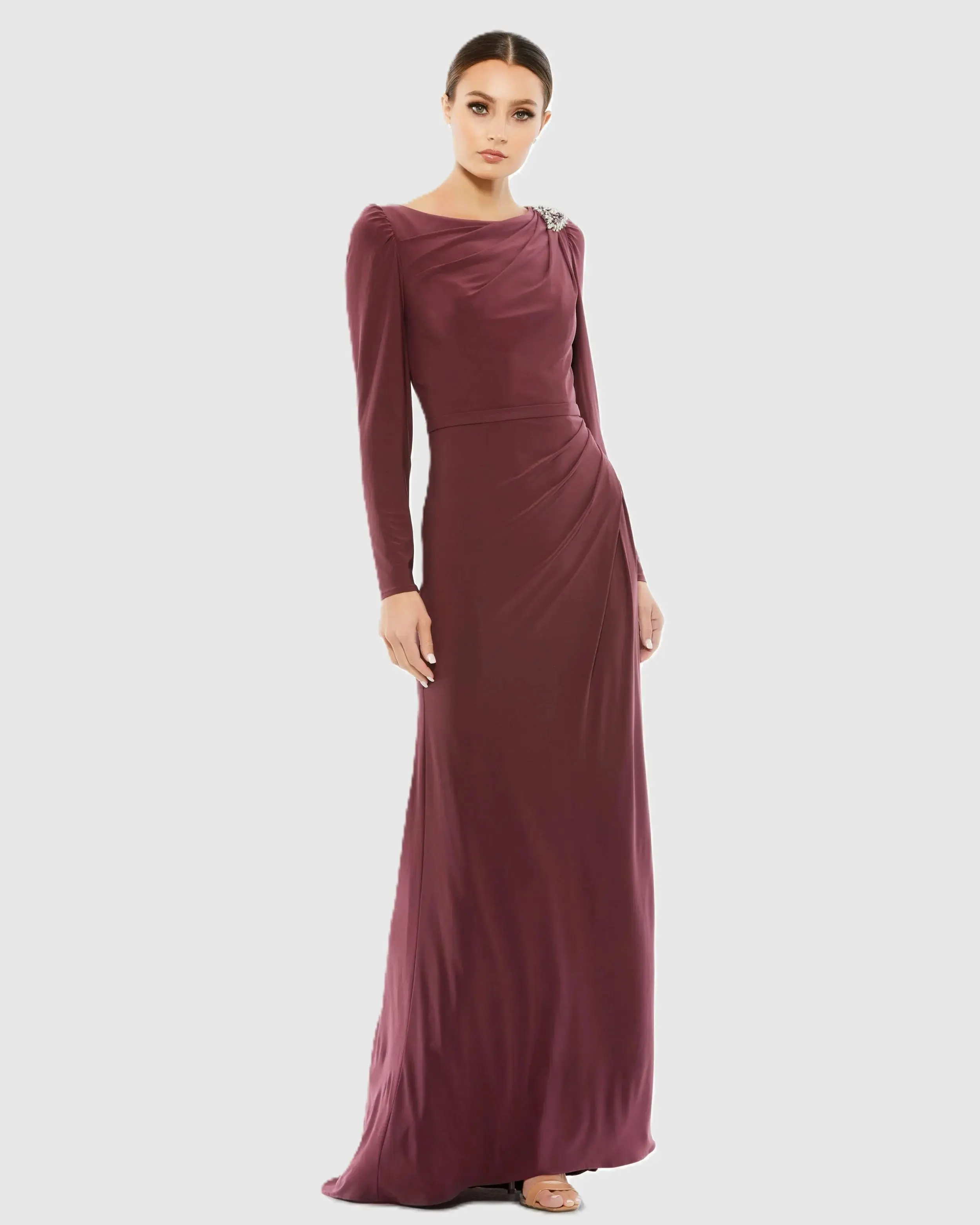 Draped Bateau Long Sleeve Trumpet Gown - Image 3