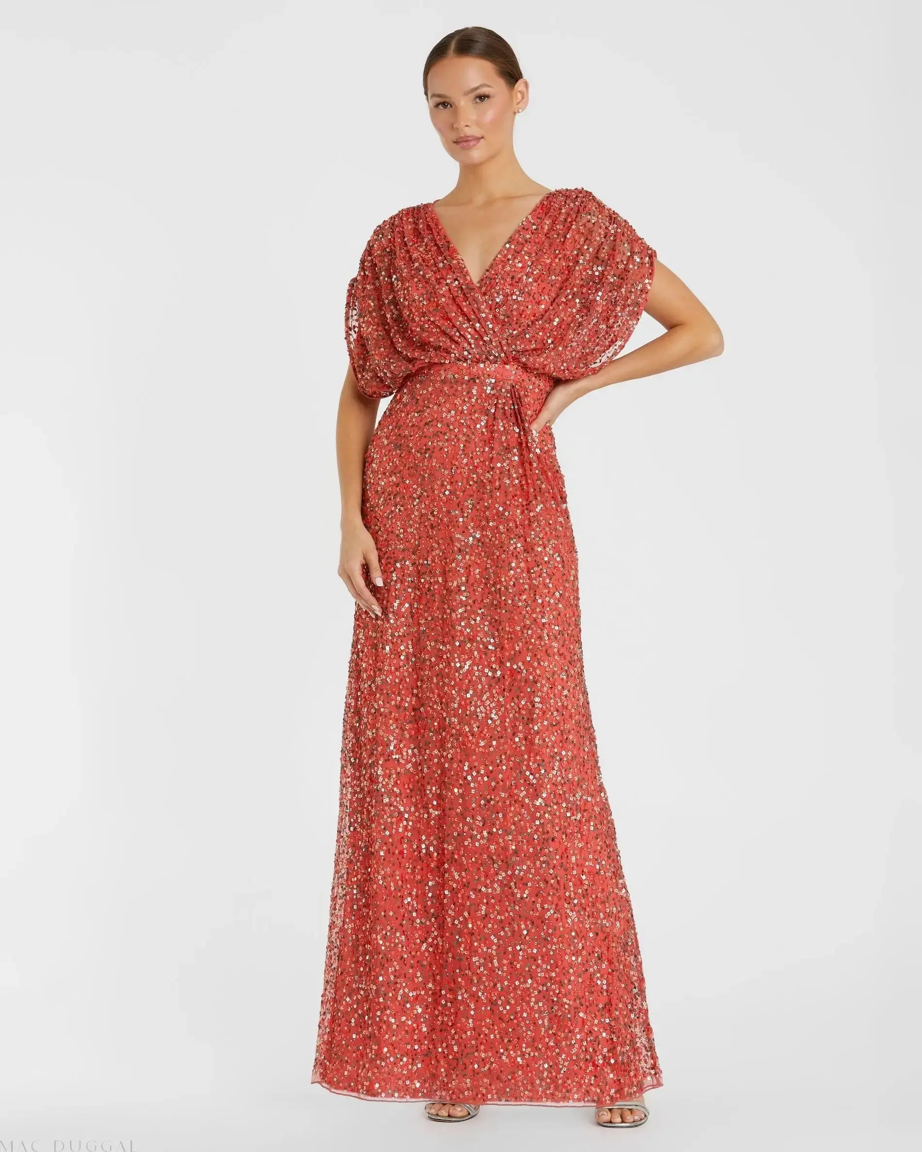 Draped Sleeve V Neck Gown - Image 4