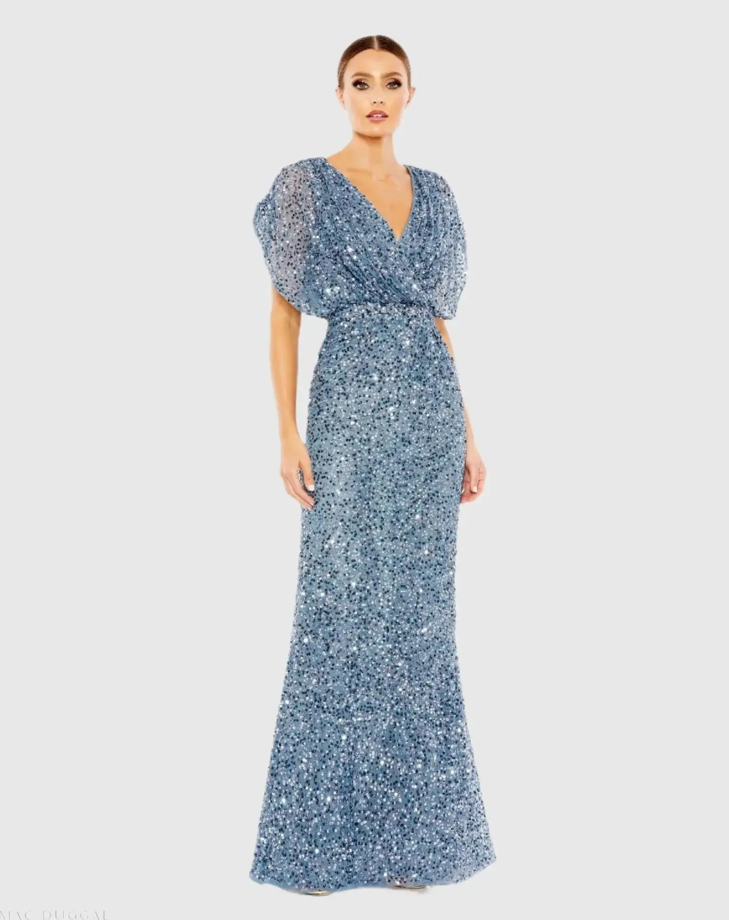 Draped Sleeve V Neck Gown - Image 5
