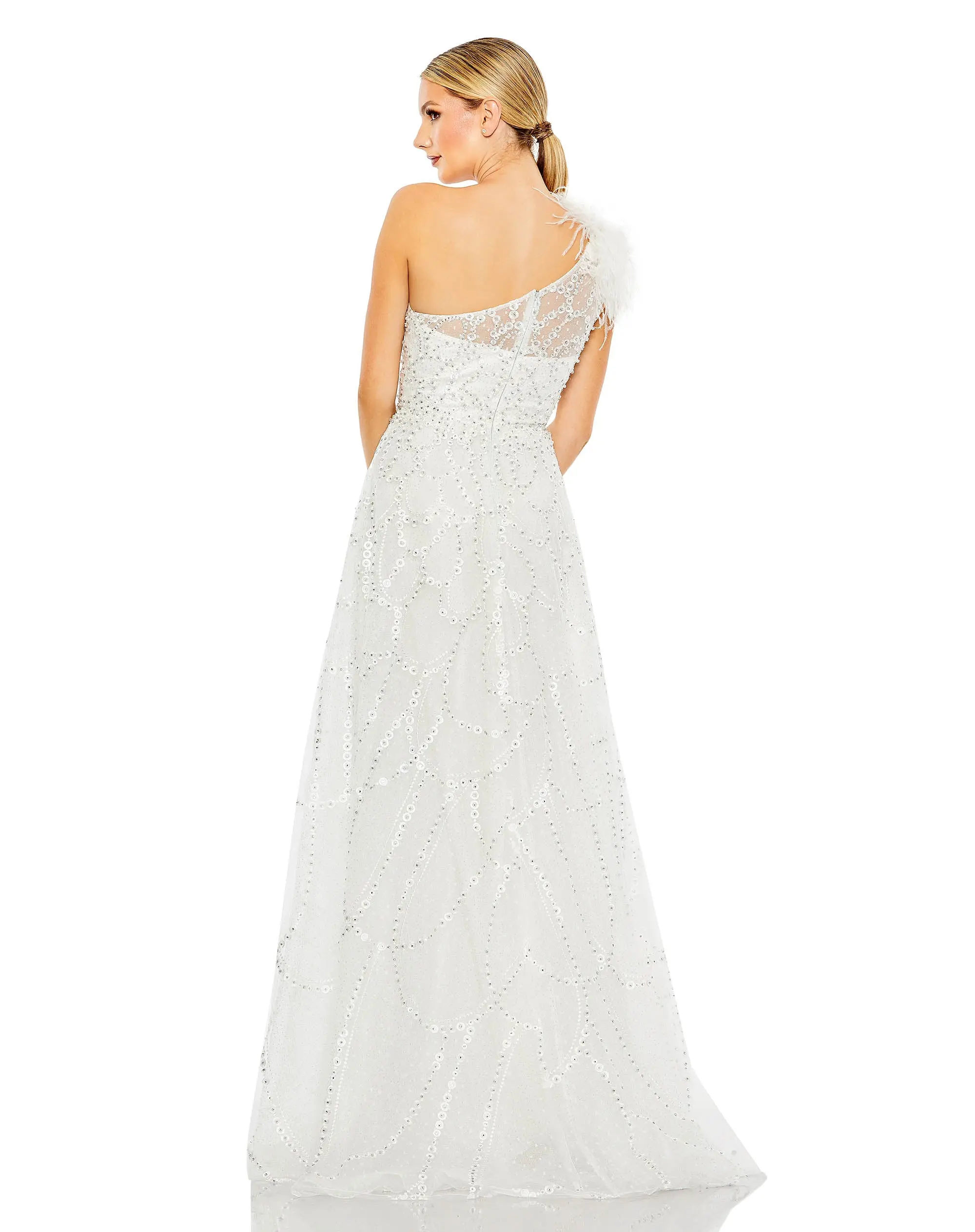 White Embellished One Shoulder A Line Gown - FINAL SALE - Image 3