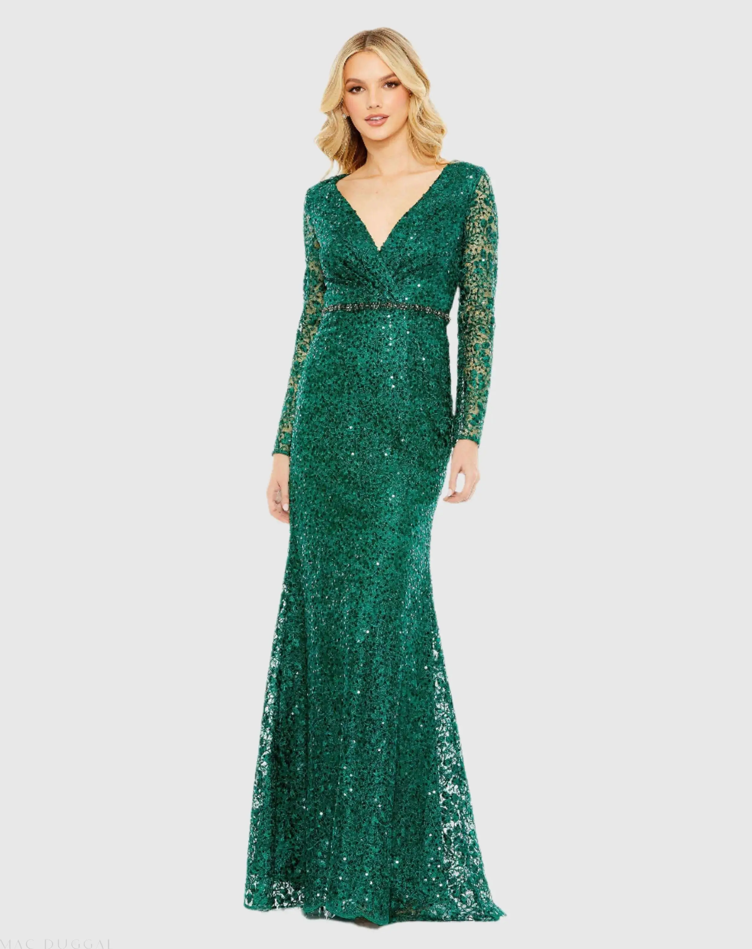 Embellished Wrap Over Long Sleeve Gown - Image 2