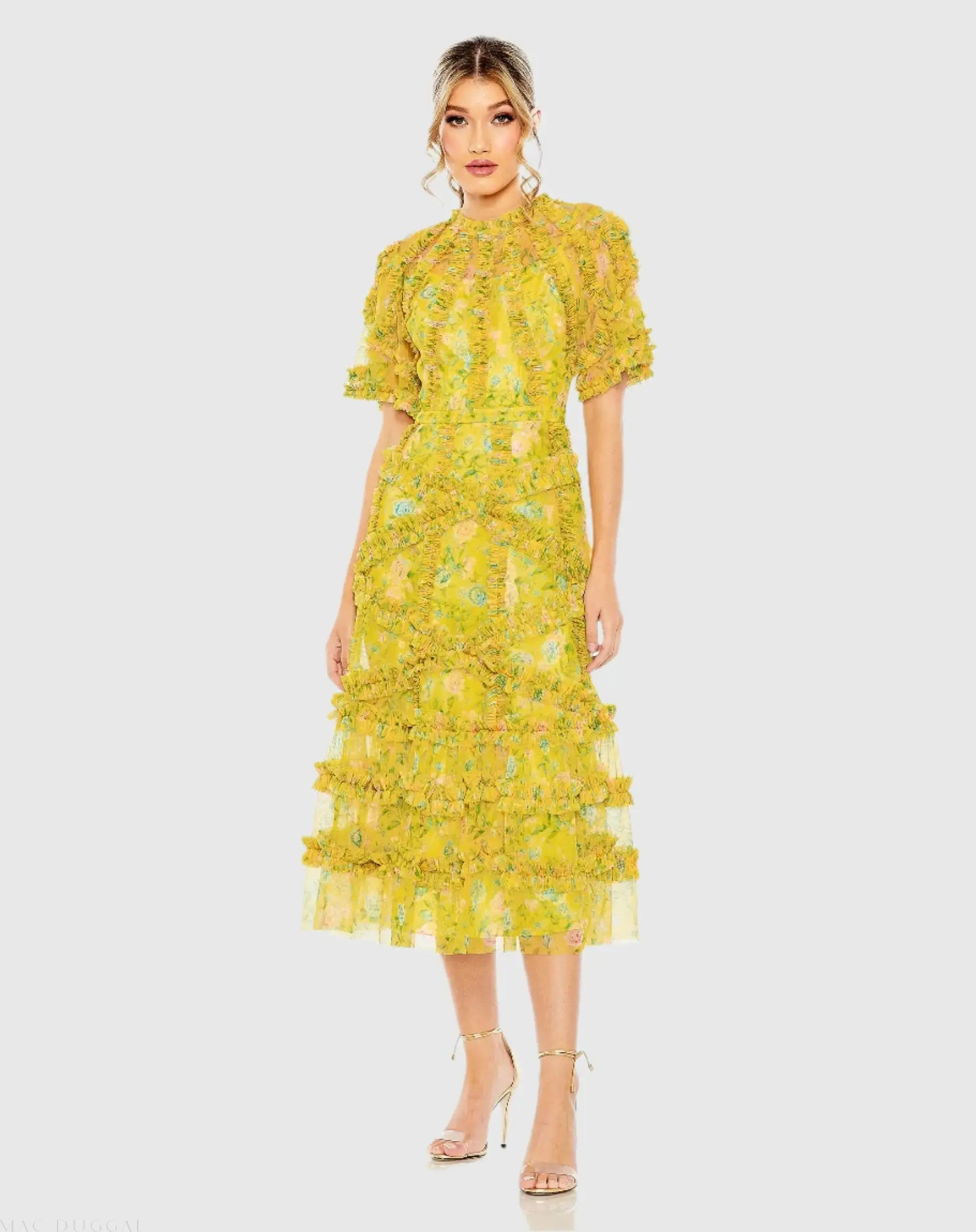 Illusion Floral Midi Dress with Ruffle Detailing - Image 4