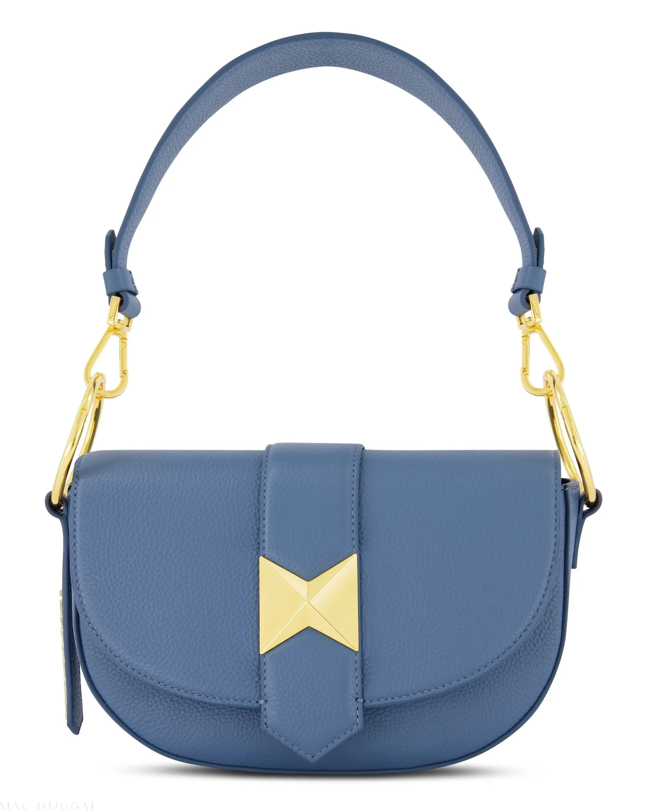 Blue Grain Leather Saddle Bag With Gold Hardware - FINAL SALE - Image 6