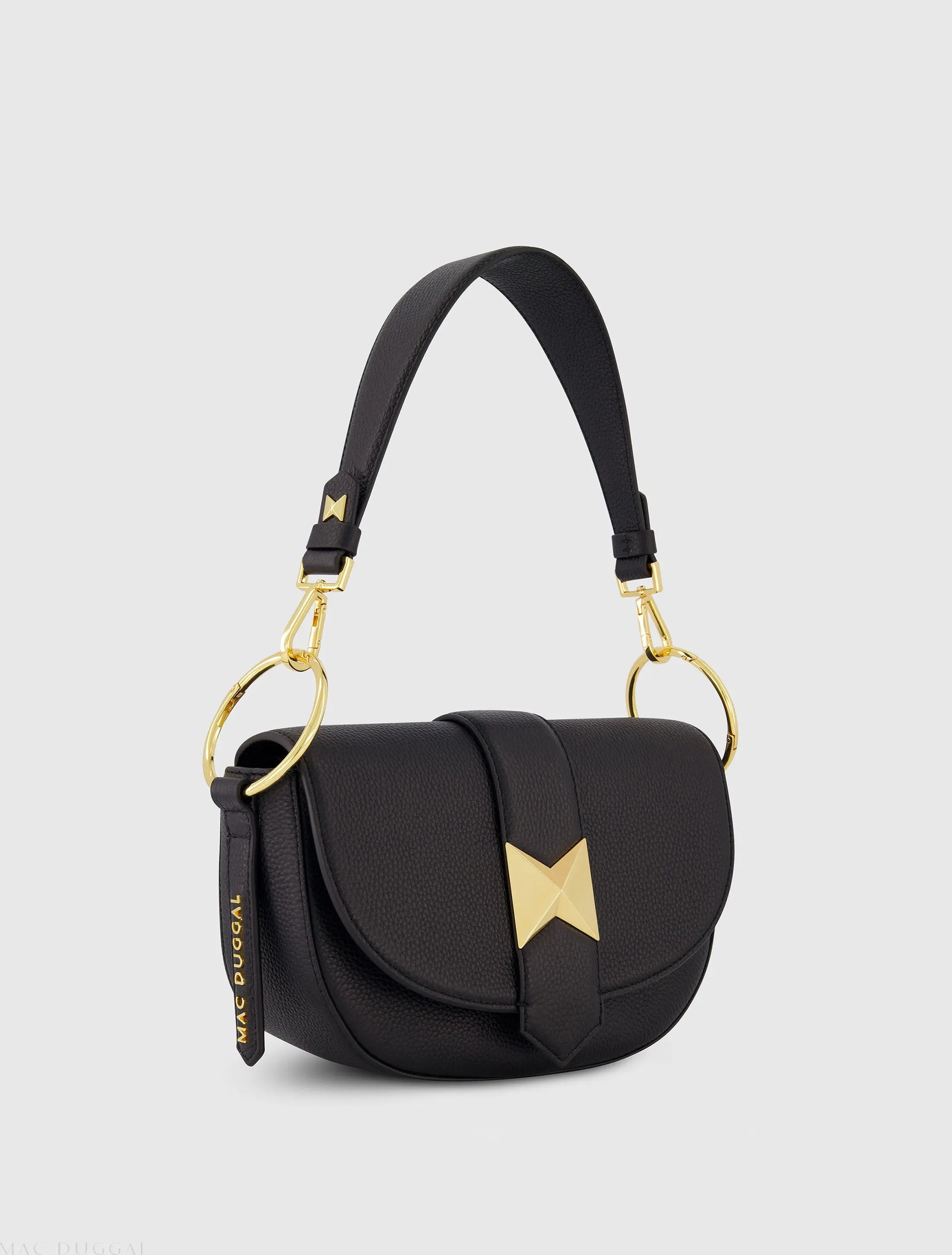 Black Grain Leather Saddle Bag With Gold Hardware - Image 2