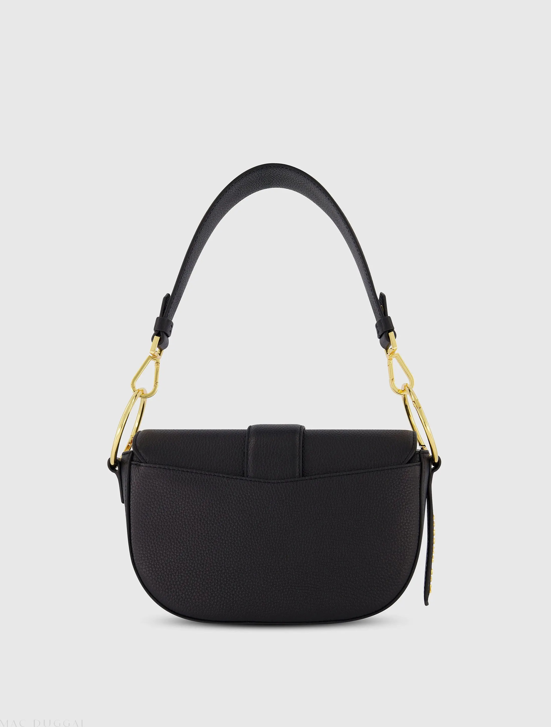Black Grain Leather Saddle Bag With Gold Hardware - Image 3