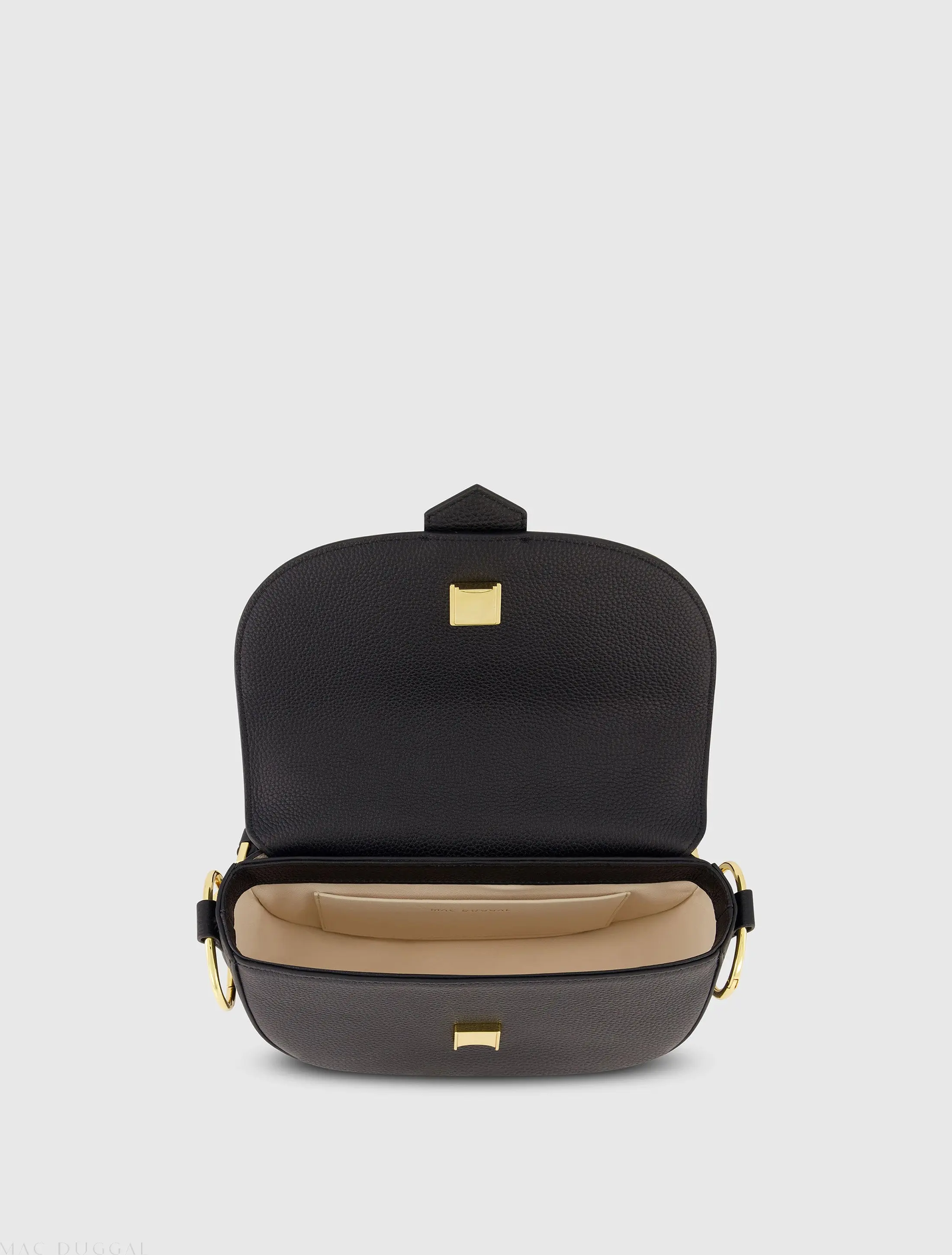 Black Grain Leather Saddle Bag With Gold Hardware - Image 4