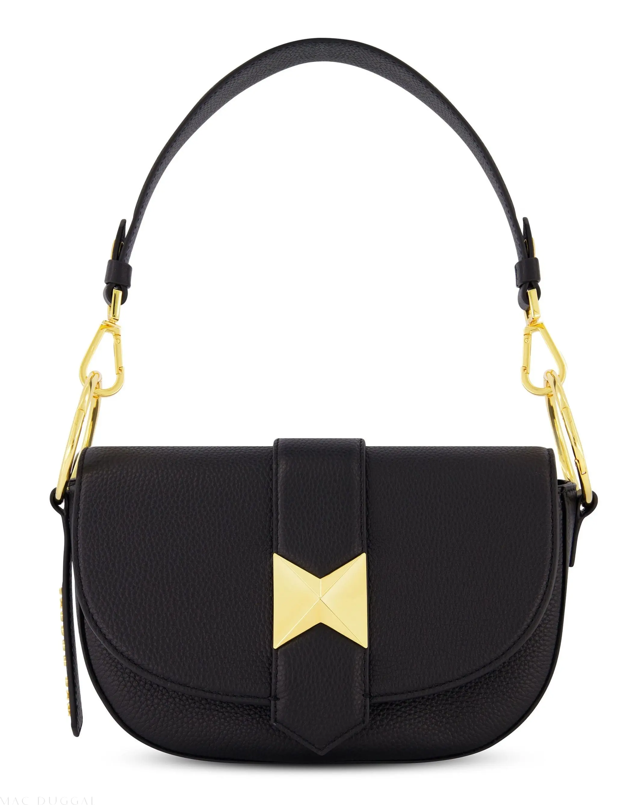 Black Grain Leather Saddle Bag With Gold Hardware - Image 5