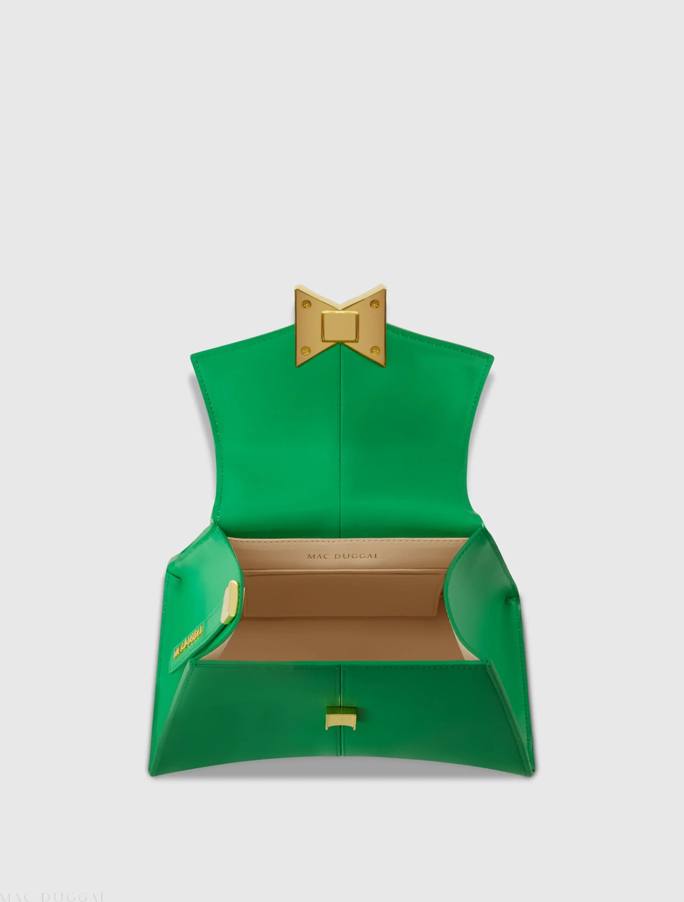 Green Angular Small Leather Handbag With Gold Hardware - Image 3