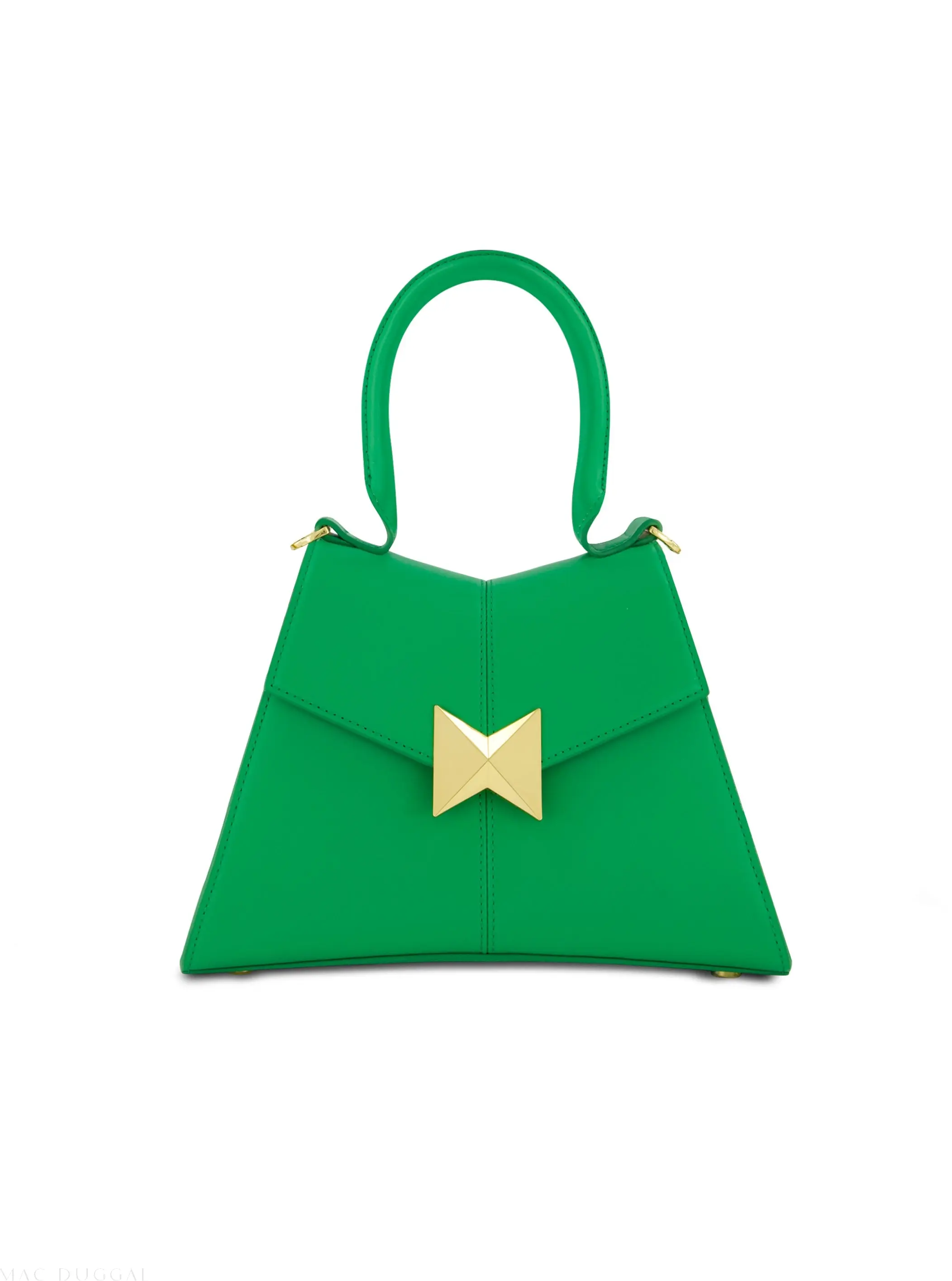 Green Angular Small Leather Handbag With Gold Hardware - Image 6