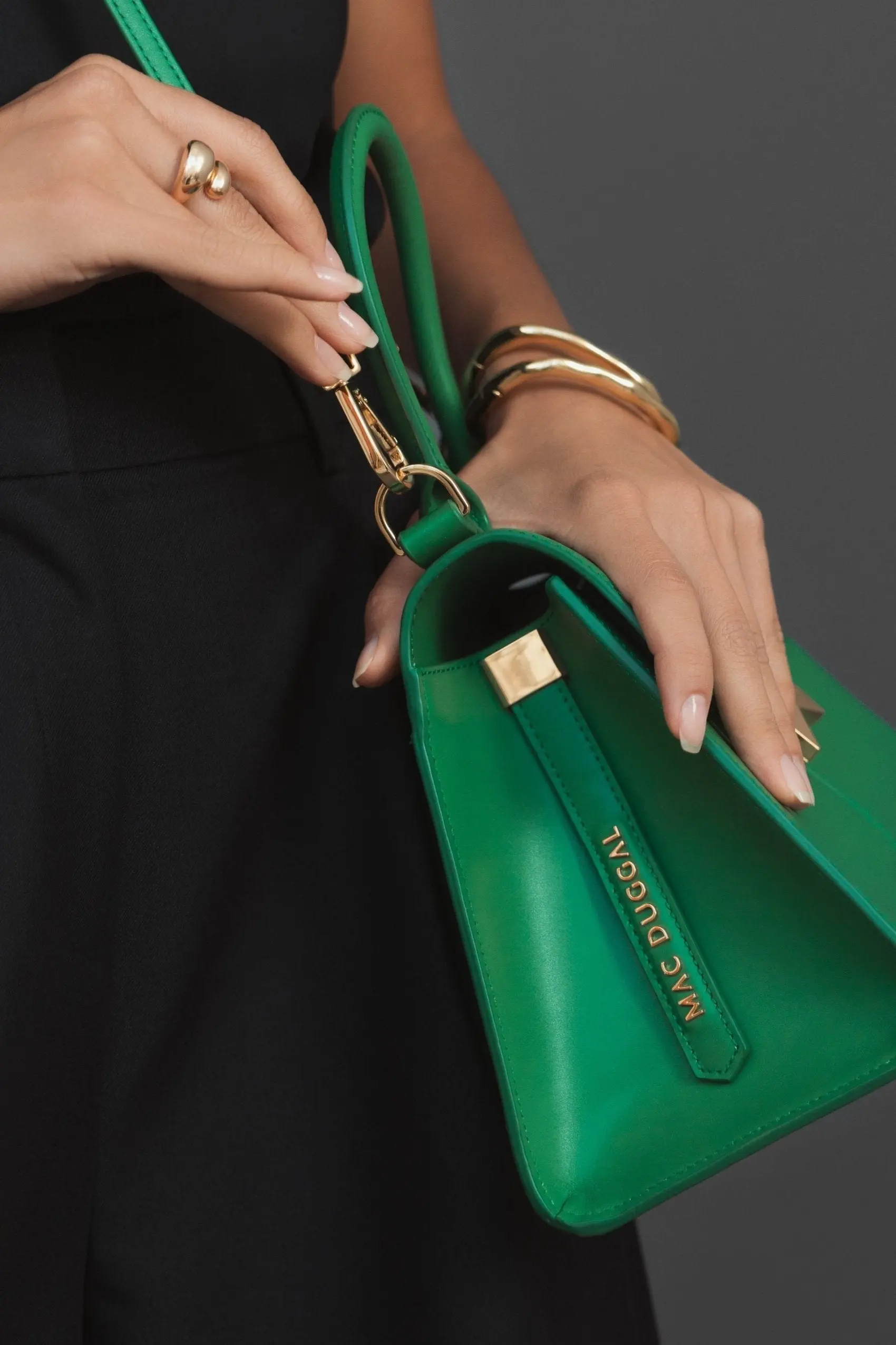 Green Angular Small Leather Handbag With Gold Hardware - Image 9