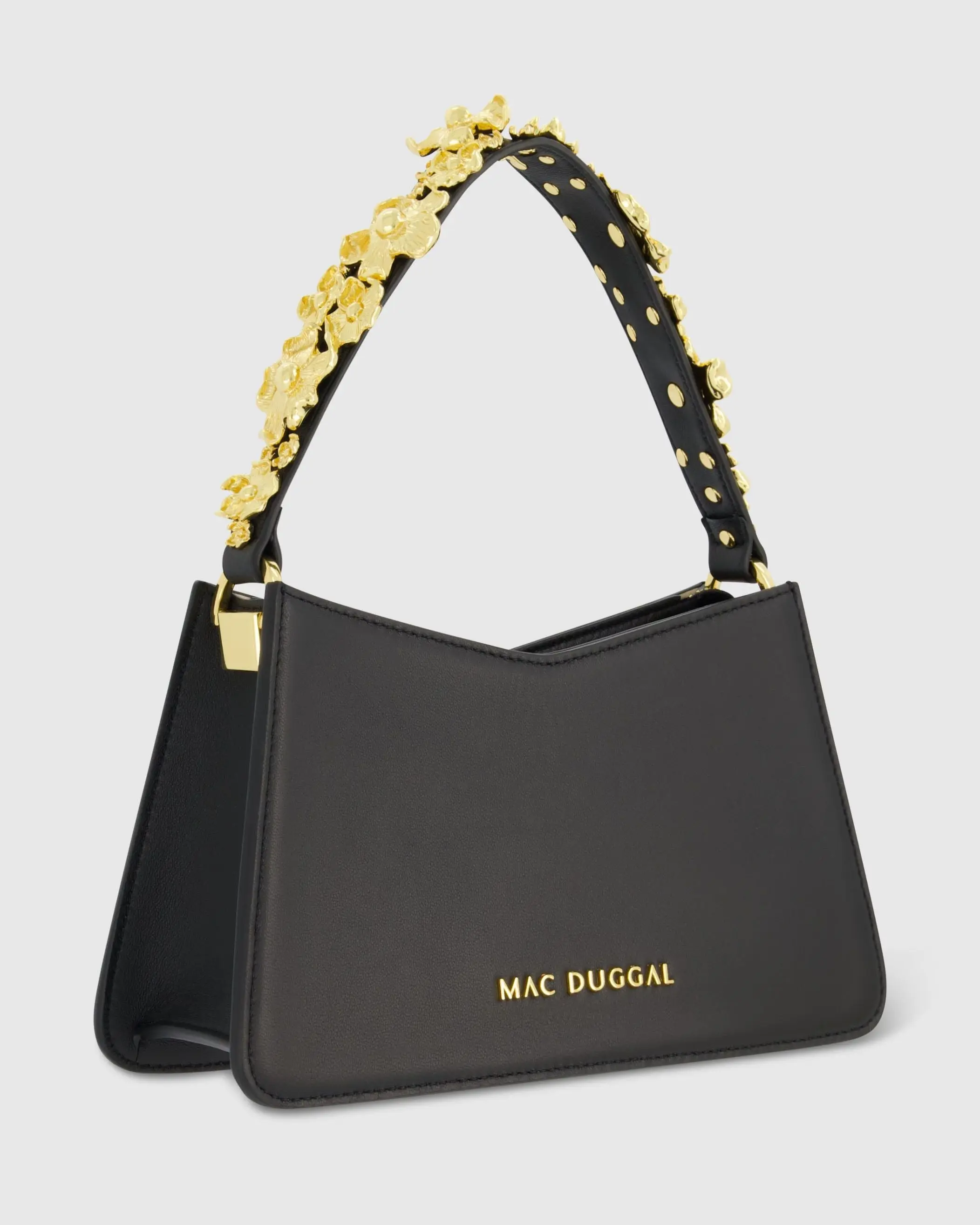 Gold Floral Small Black Nappa Leather Shoulder Bag - FINAL SALE - Image 2