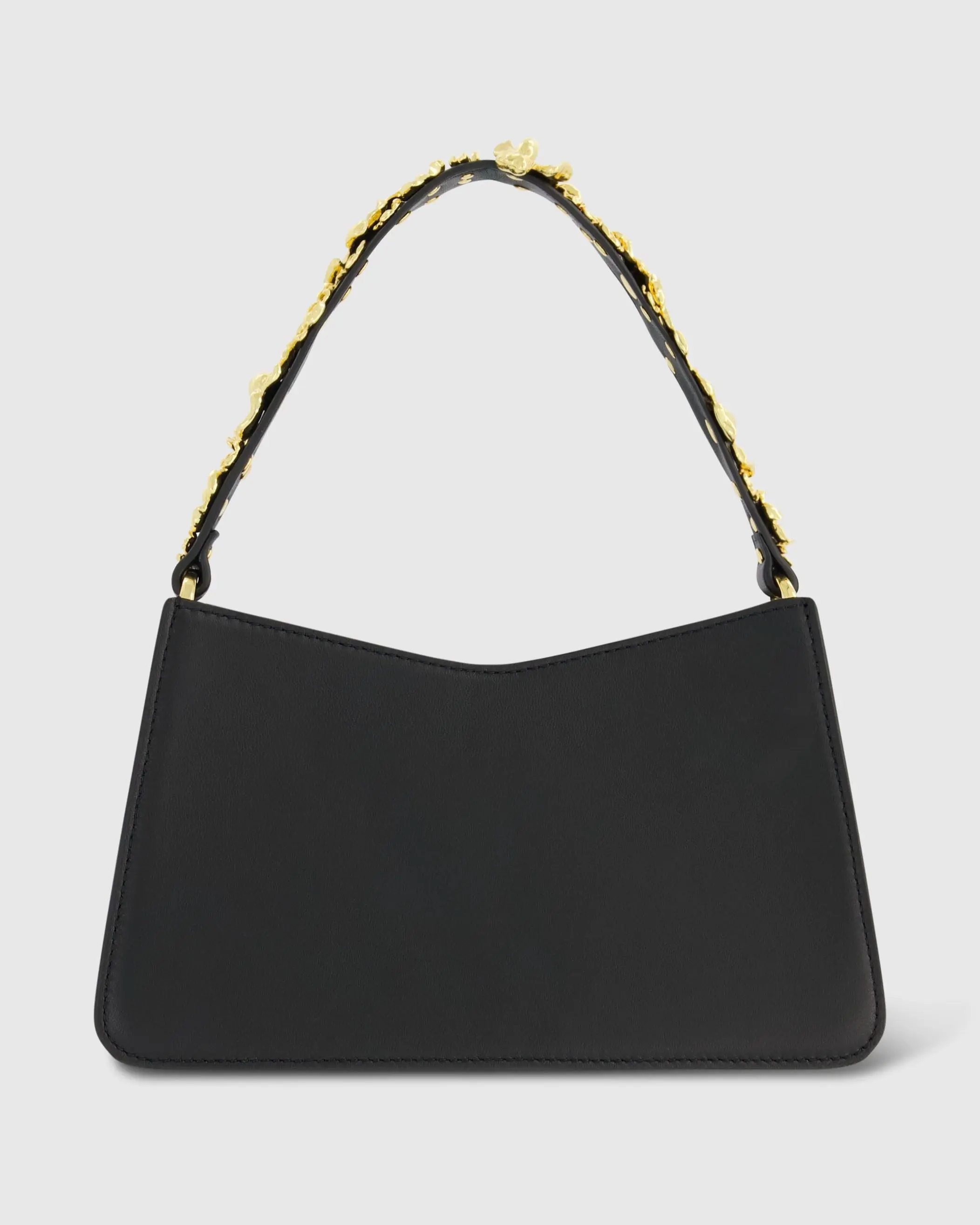 Gold Floral Small Black Nappa Leather Shoulder Bag - FINAL SALE - Image 3