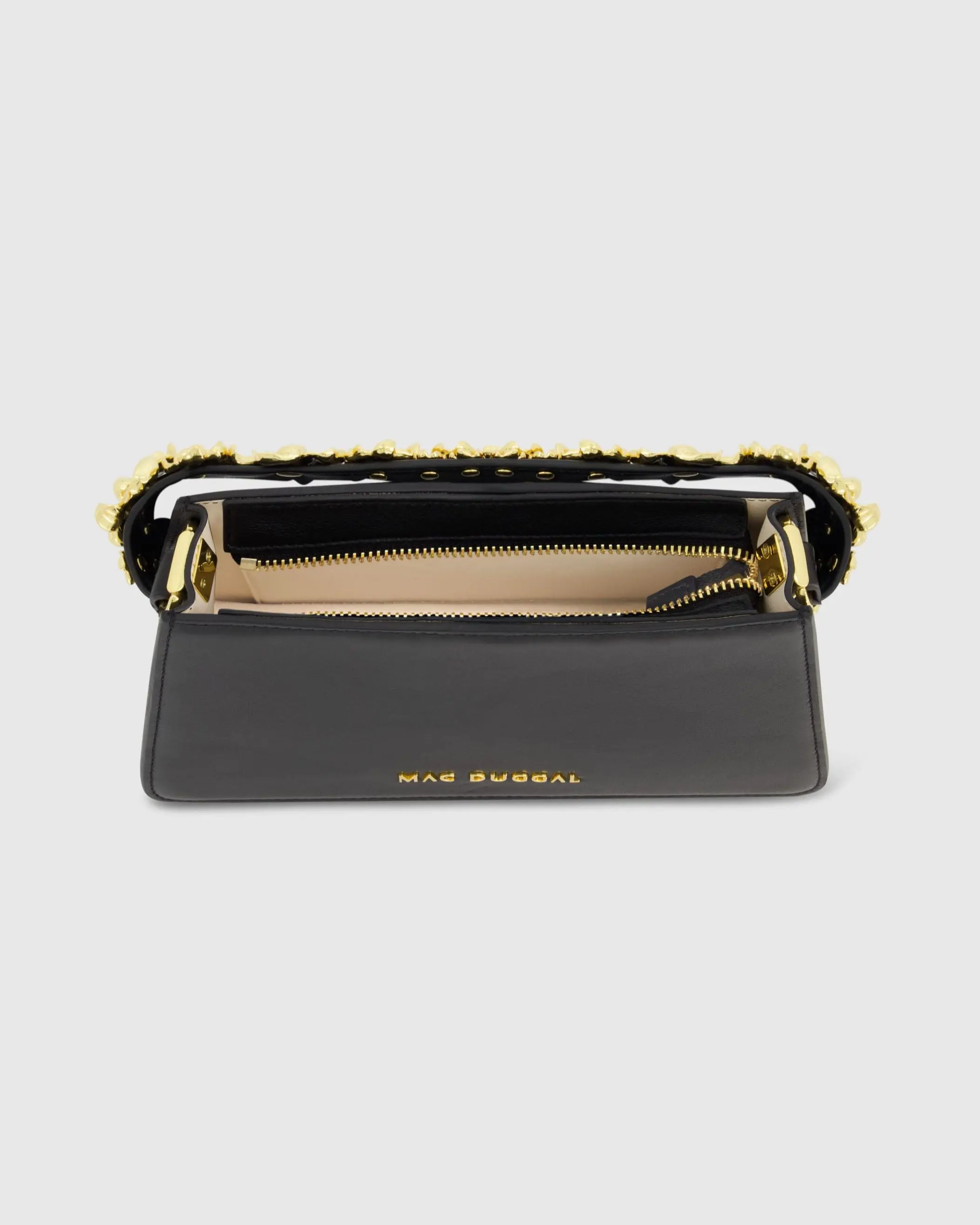Gold Floral Small Black Nappa Leather Shoulder Bag - FINAL SALE - Image 4