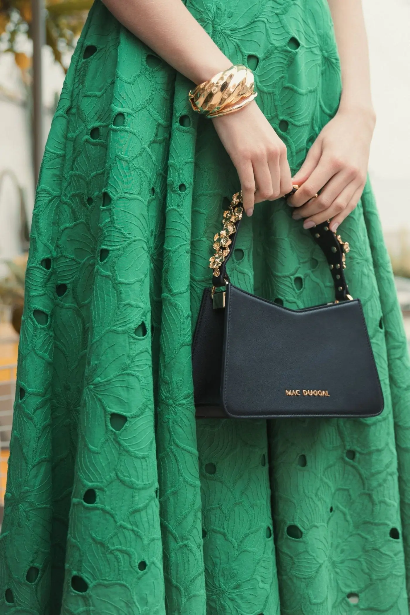 Gold Floral Small Black Nappa Leather Shoulder Bag - FINAL SALE - Image 5
