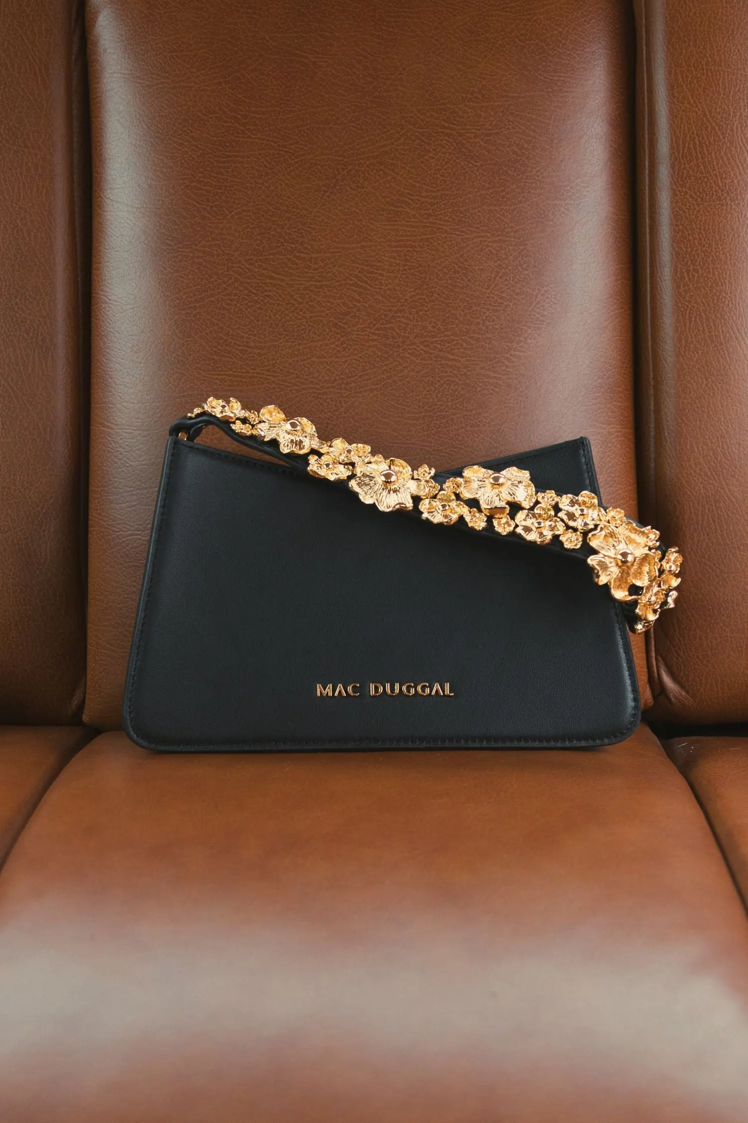 Gold Floral Small Black Nappa Leather Shoulder Bag - FINAL SALE - Image 7