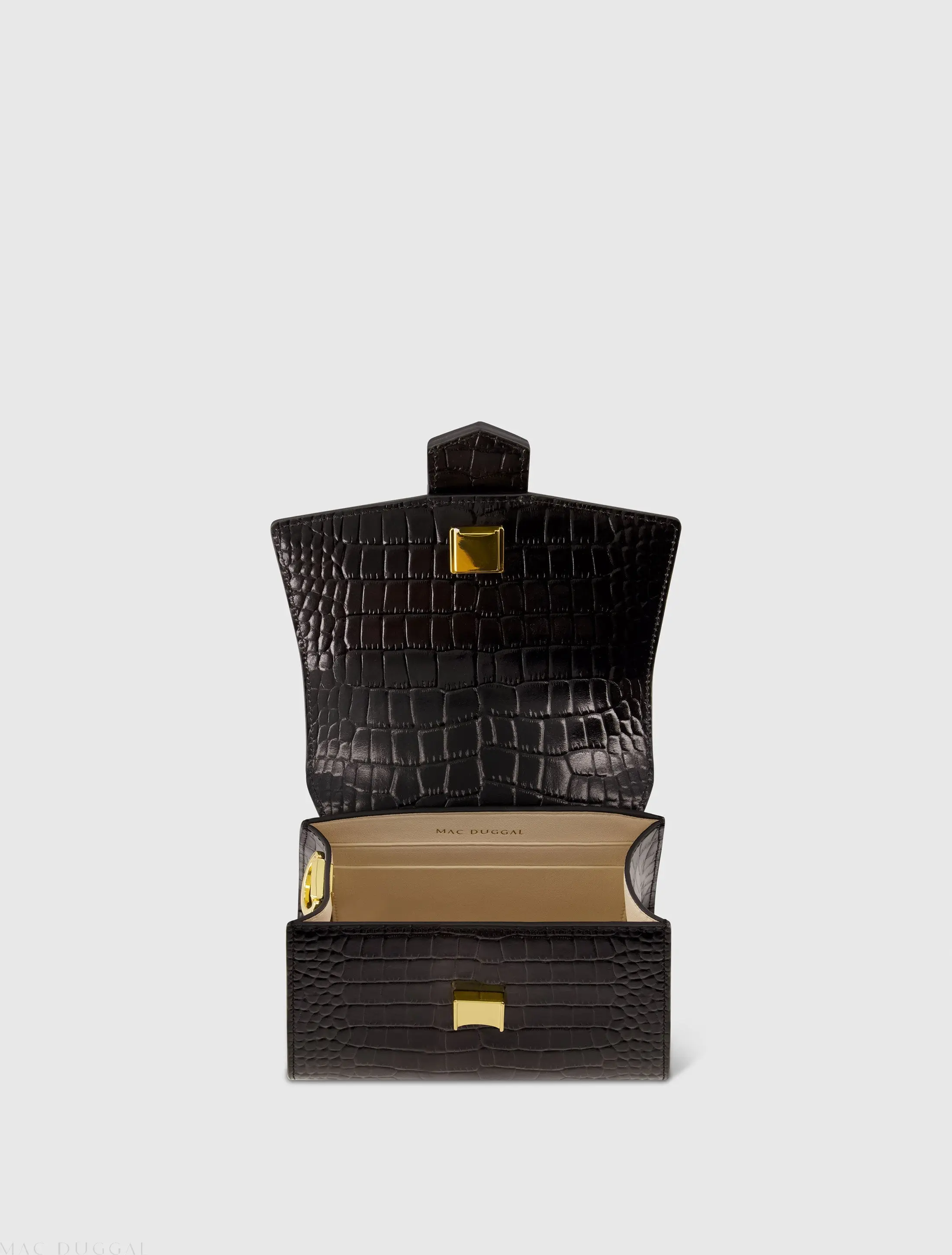 Black Buckled Mini Croco Leather Handbag with Detachable Strap - Image 2