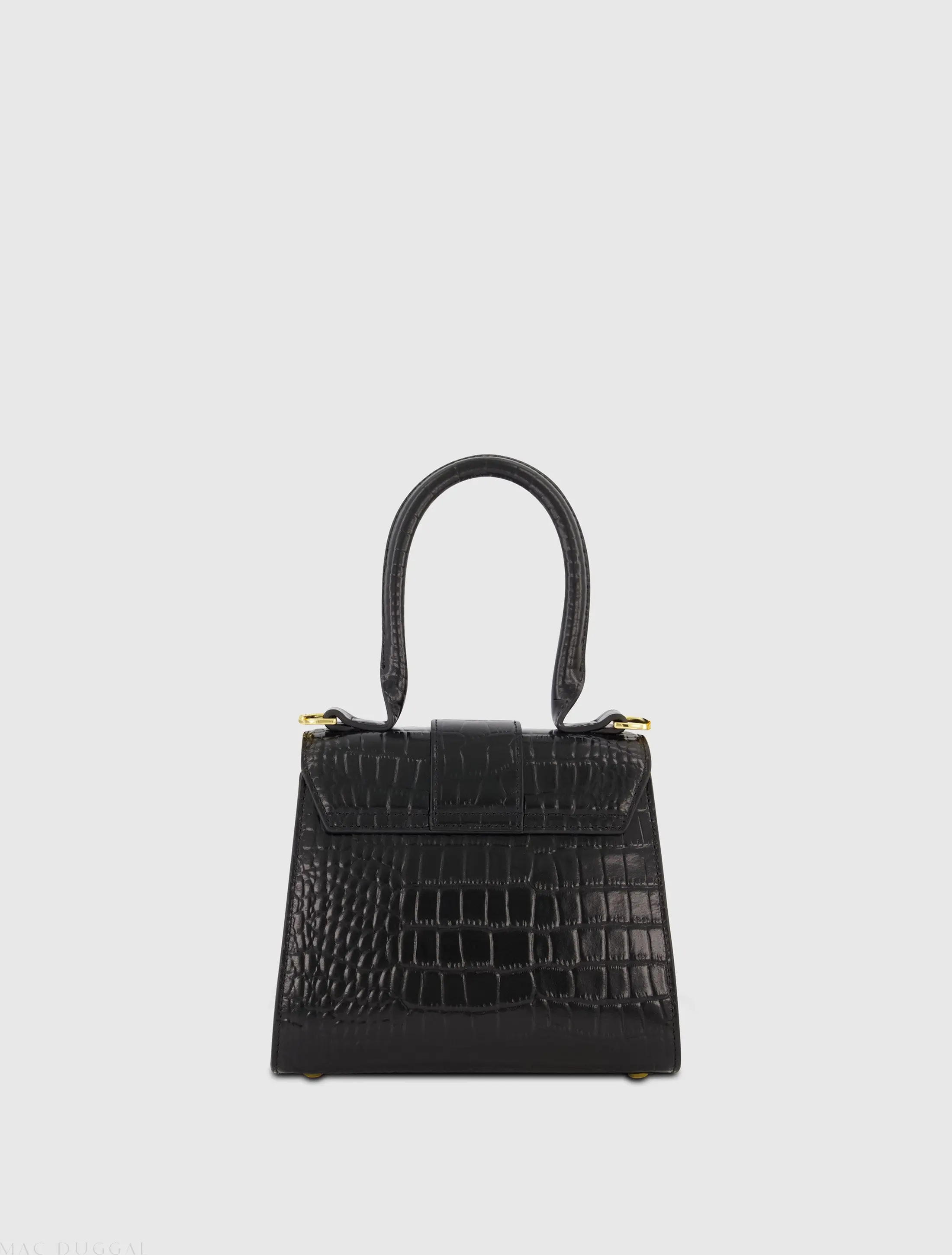 Black Buckled Mini Croco Leather Handbag with Detachable Strap - Image 3