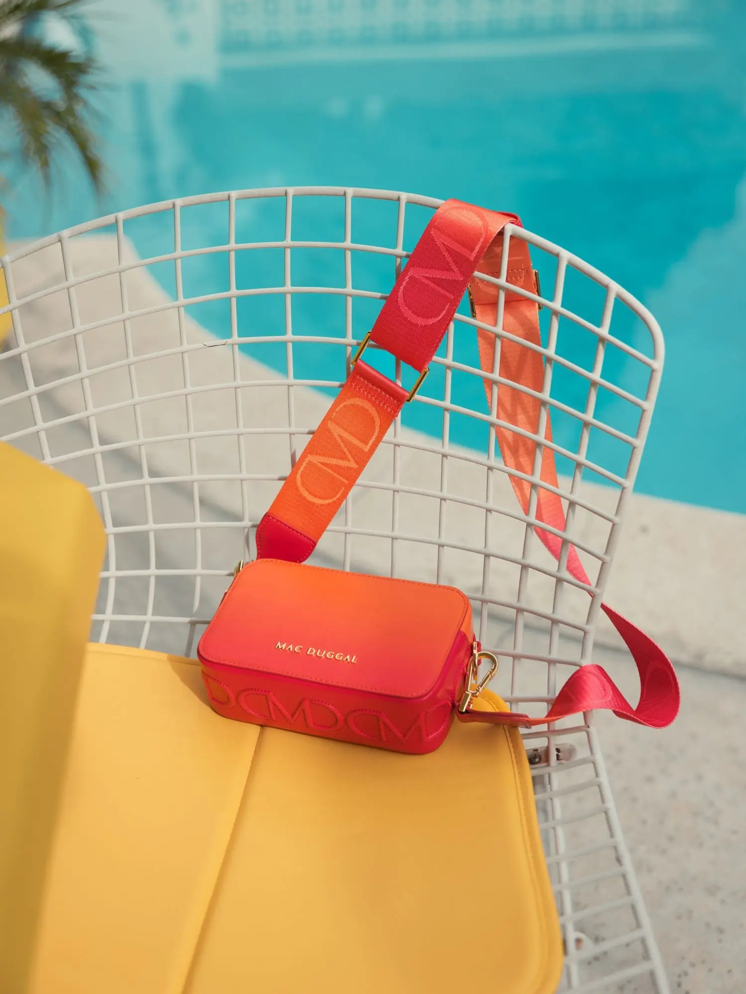 Orange Ombre Small Leather Crossbody Camera Bag with Adjustable Strap - Image 5