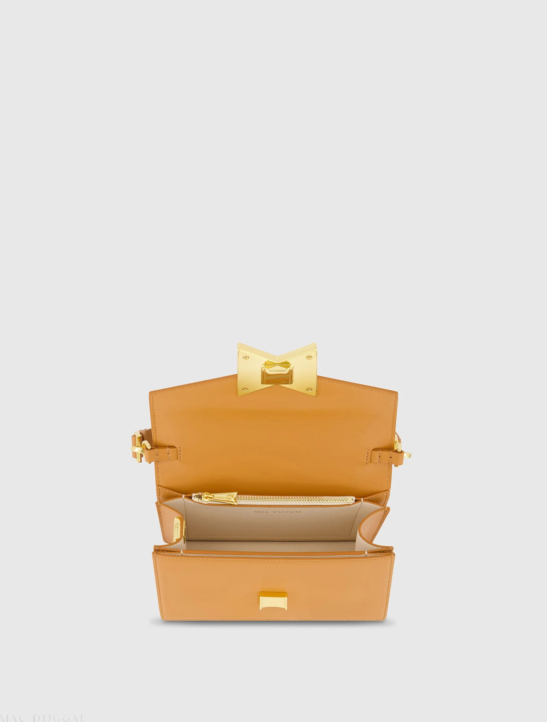 Brown Mini Leather Shoulder Handbag With Gold Hardware - Image 6