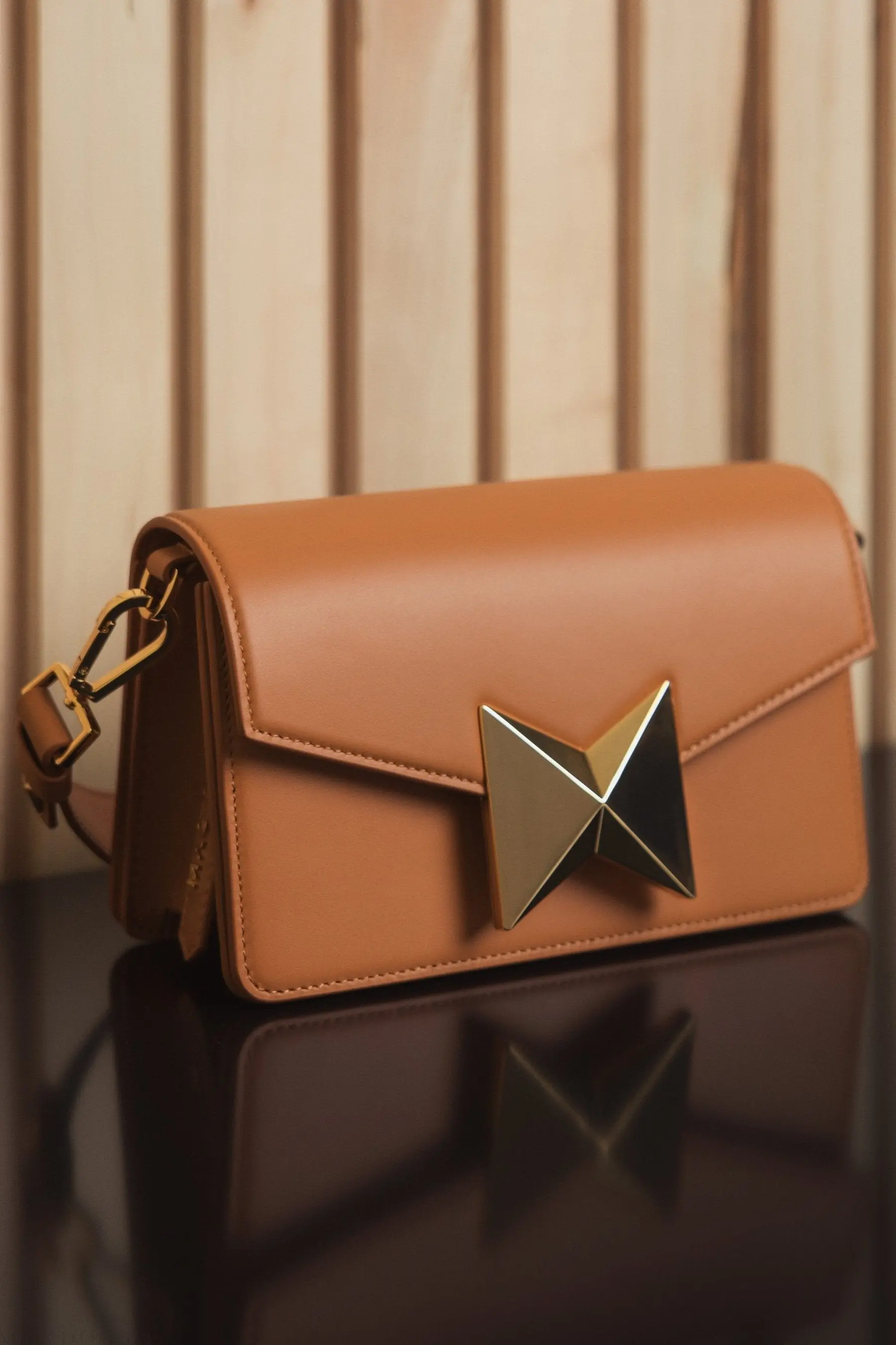Brown Mini Leather Shoulder Handbag With Gold Hardware - Image 7