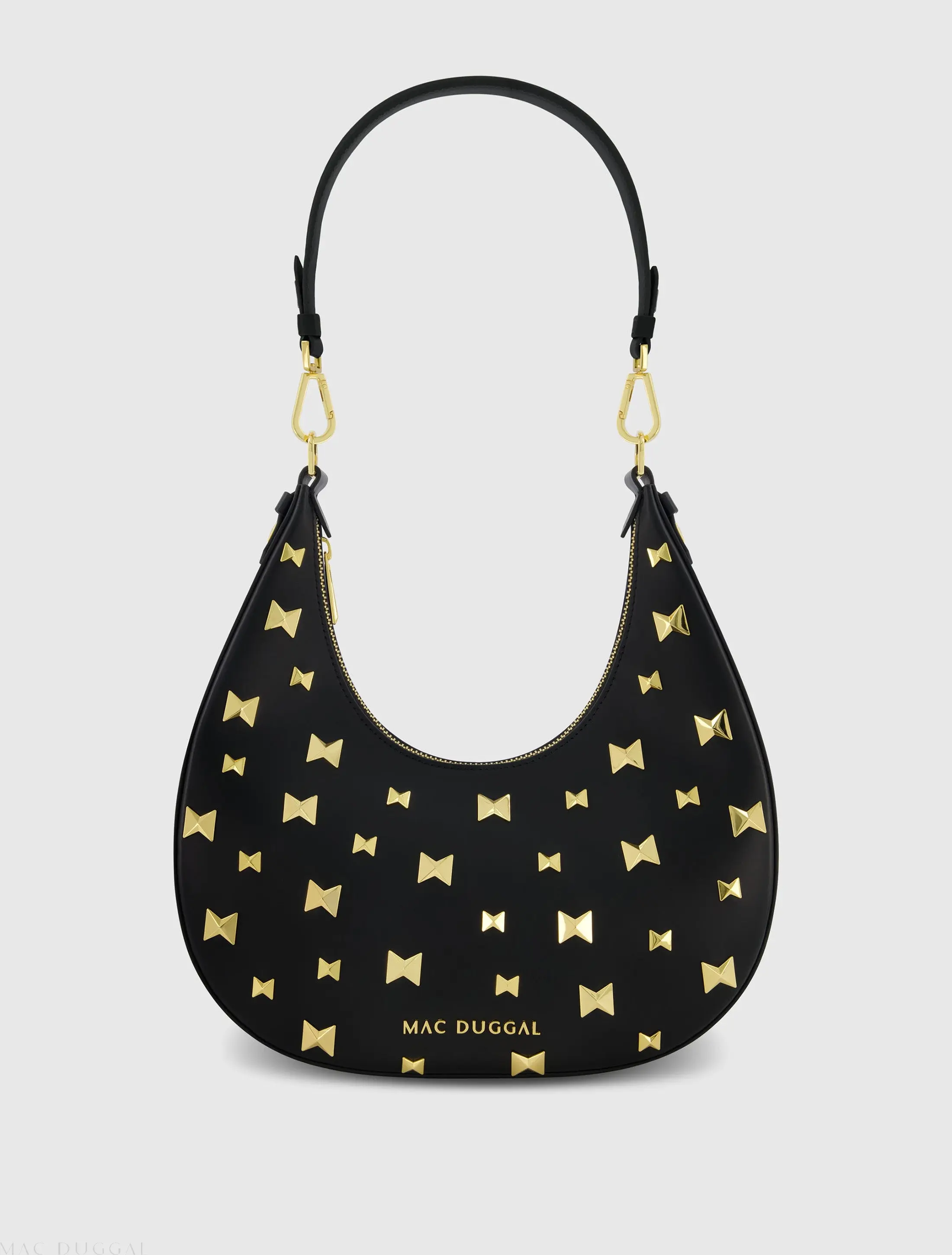 Black Leather Hobo Bag With Gold Hardware - Image 2