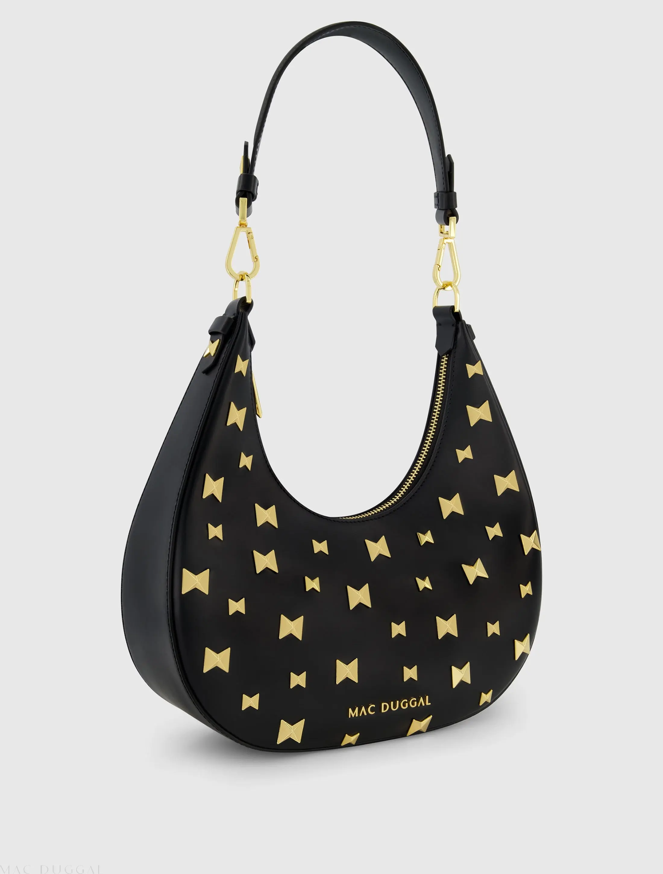Black Leather Hobo Bag With Gold Hardware - Image 3