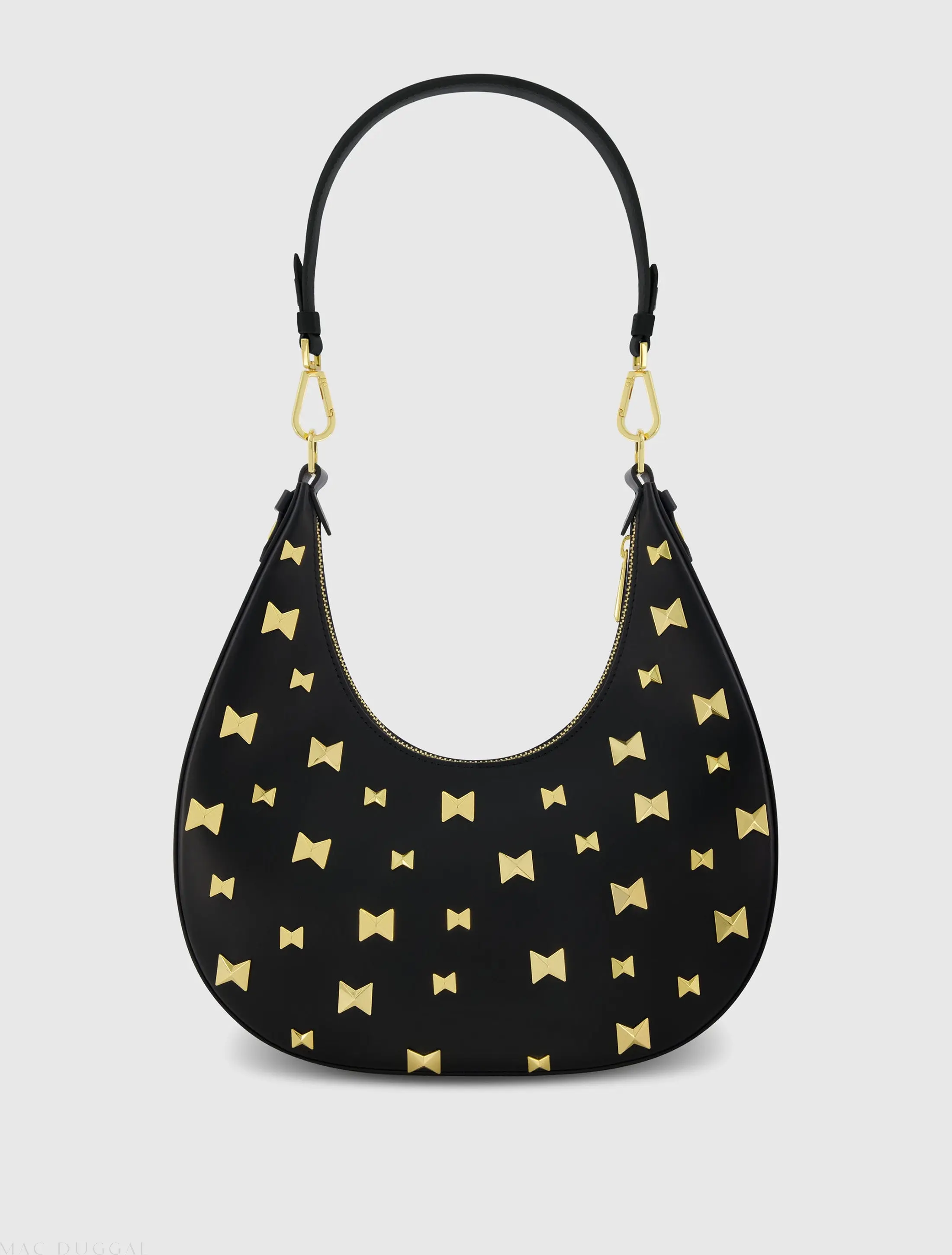Black Leather Hobo Bag With Gold Hardware - Image 4