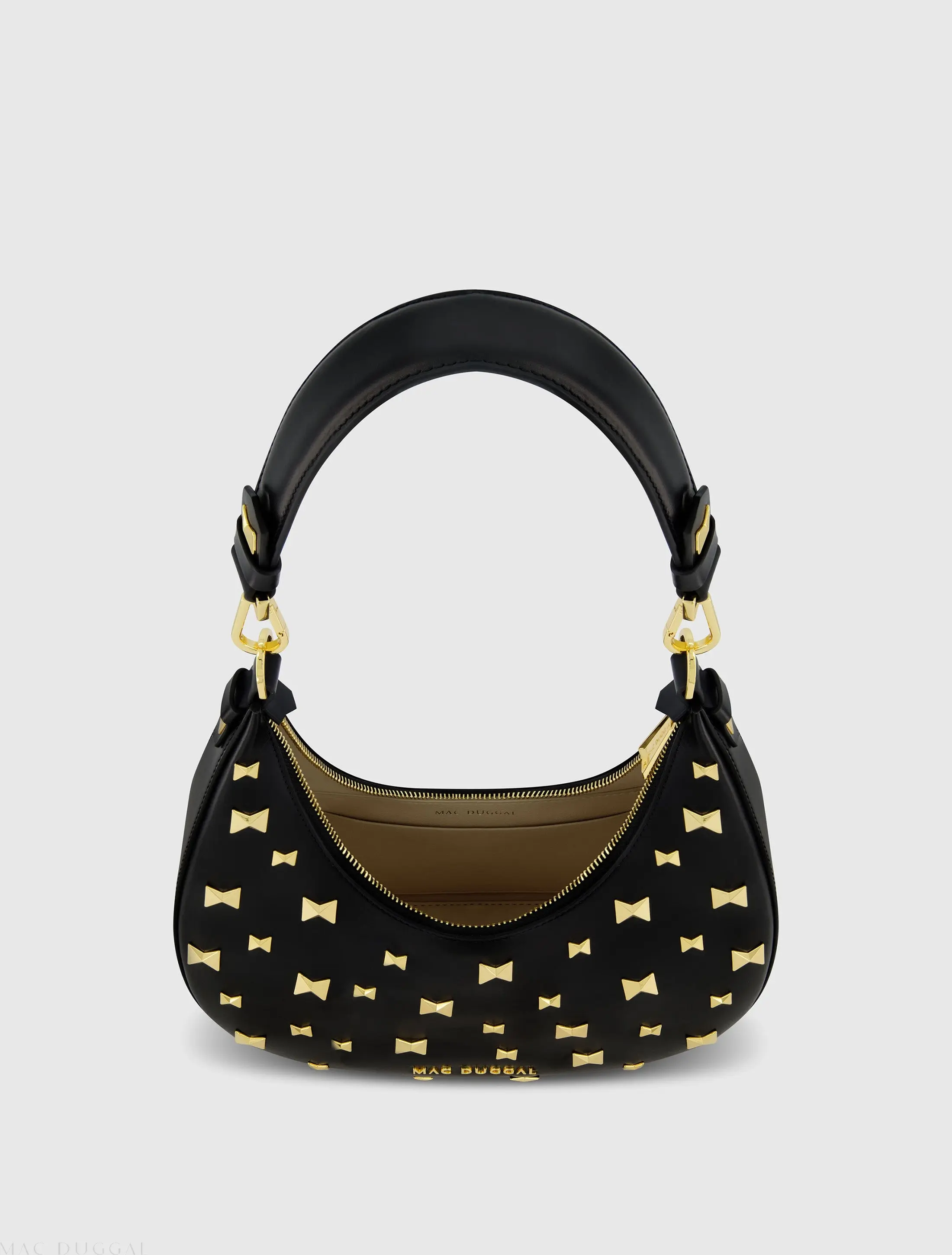 Black Leather Hobo Bag With Gold Hardware - Image 5