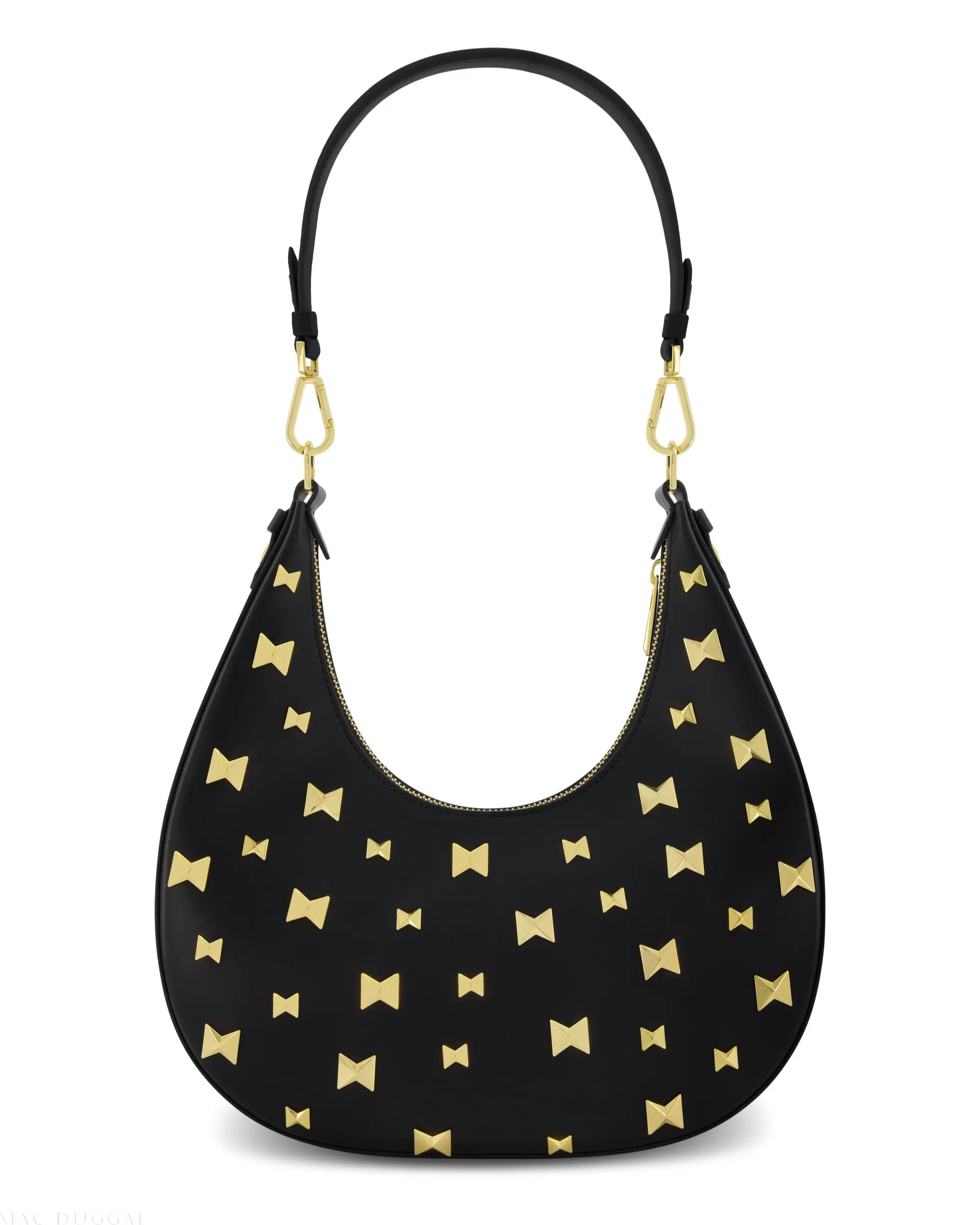 Black Leather Hobo Bag With Gold Hardware - Image 6